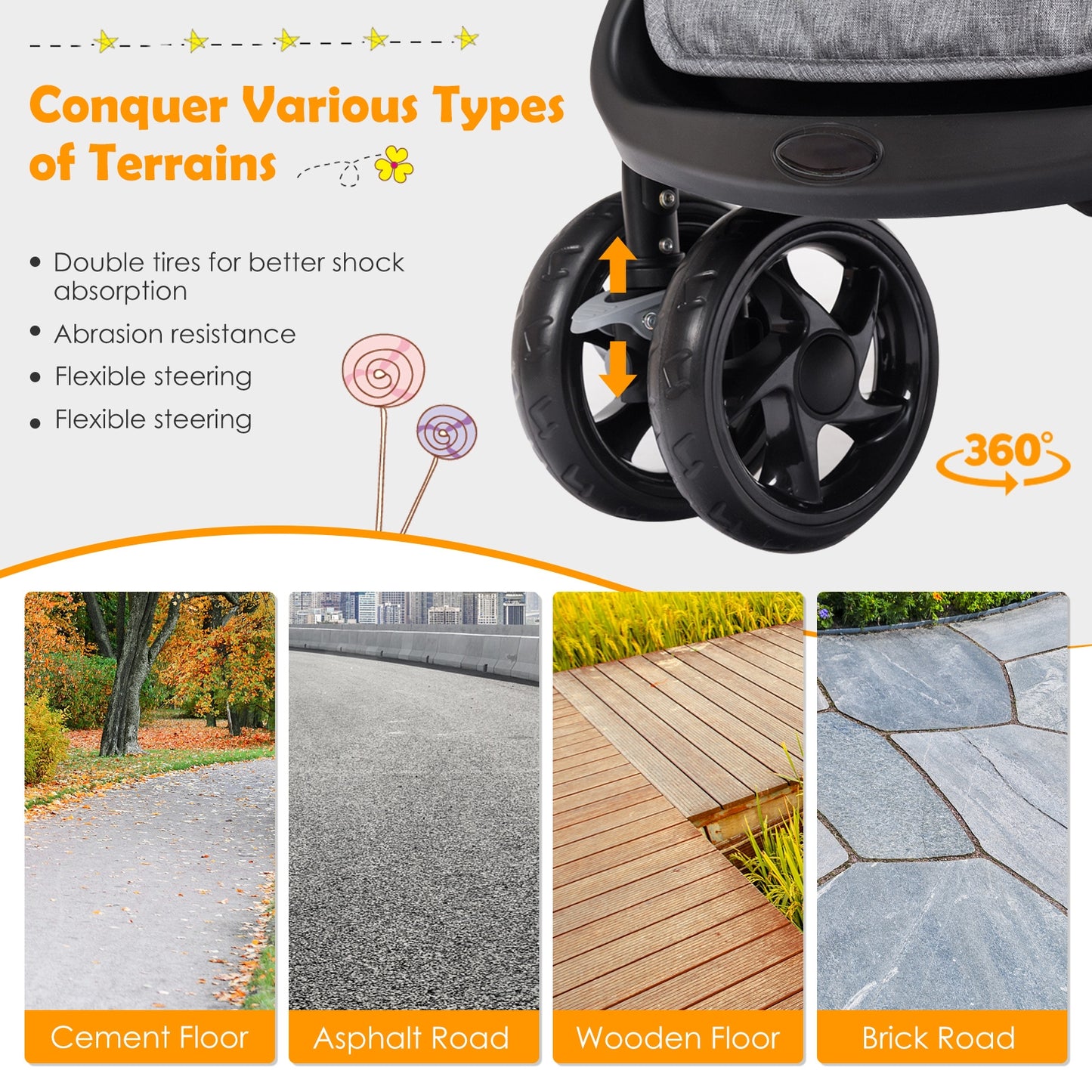 Foldable Lightweight Front Back Seats Double Baby Stroller-Gray Kids Crystal
