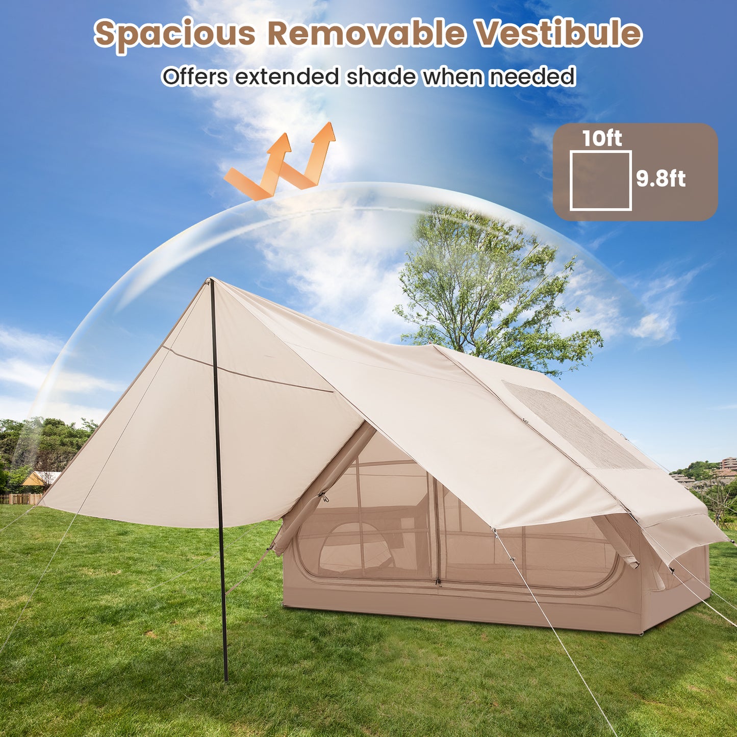 4-6 People Inflatable Camping Tent with Porch and Carrying Bag-Beige Kids Crystal