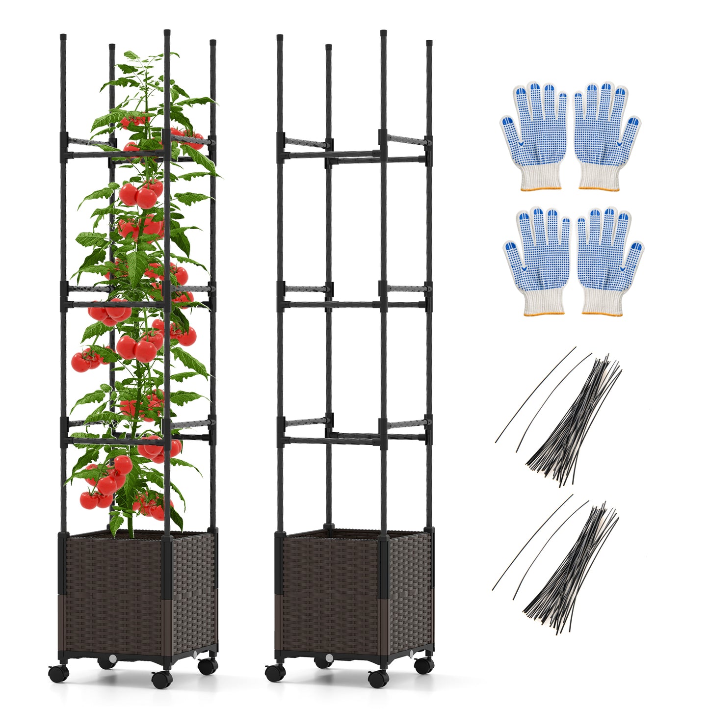 87 Inch Tall Raised Garden Bed with Plant Box Trellis and Lockable Wheels Adjustable Height Kids Crystal