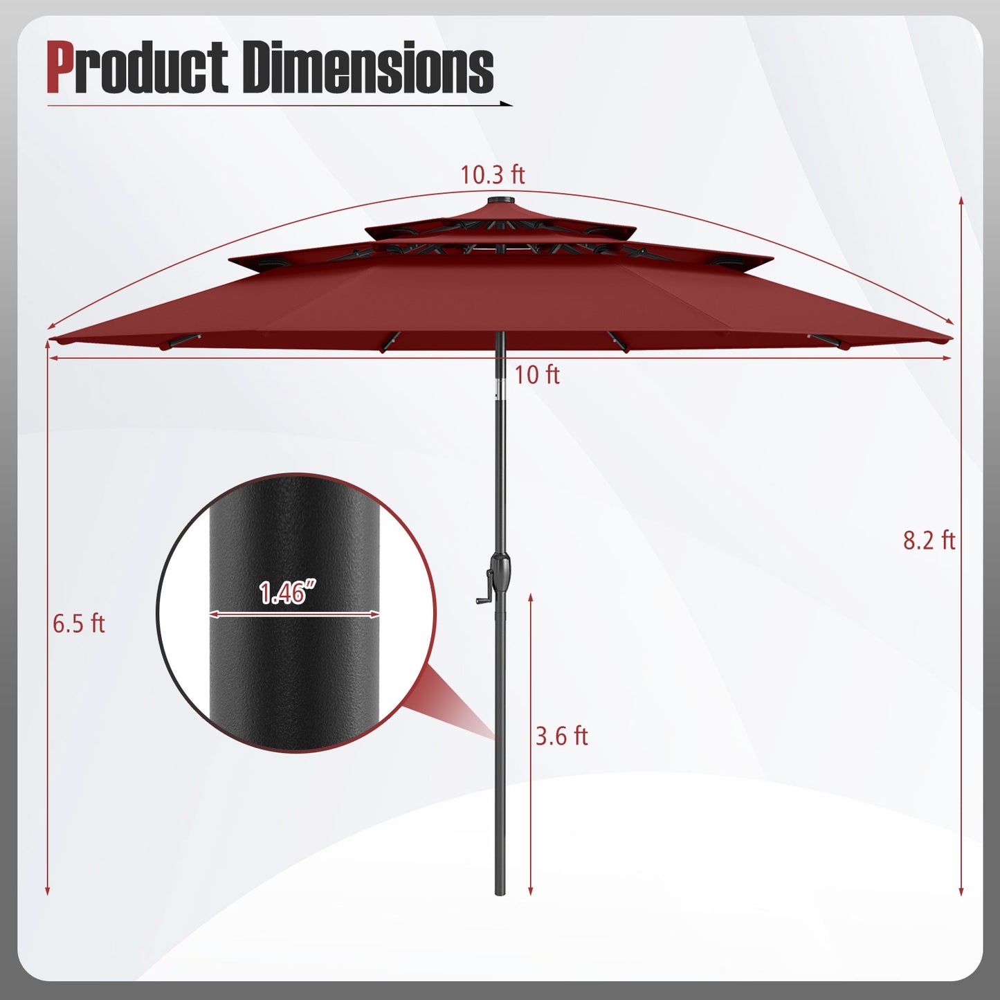 10 Feet Solar Patio Umbrella with 32 LED Lights 3-Tier Vented Top-Wine