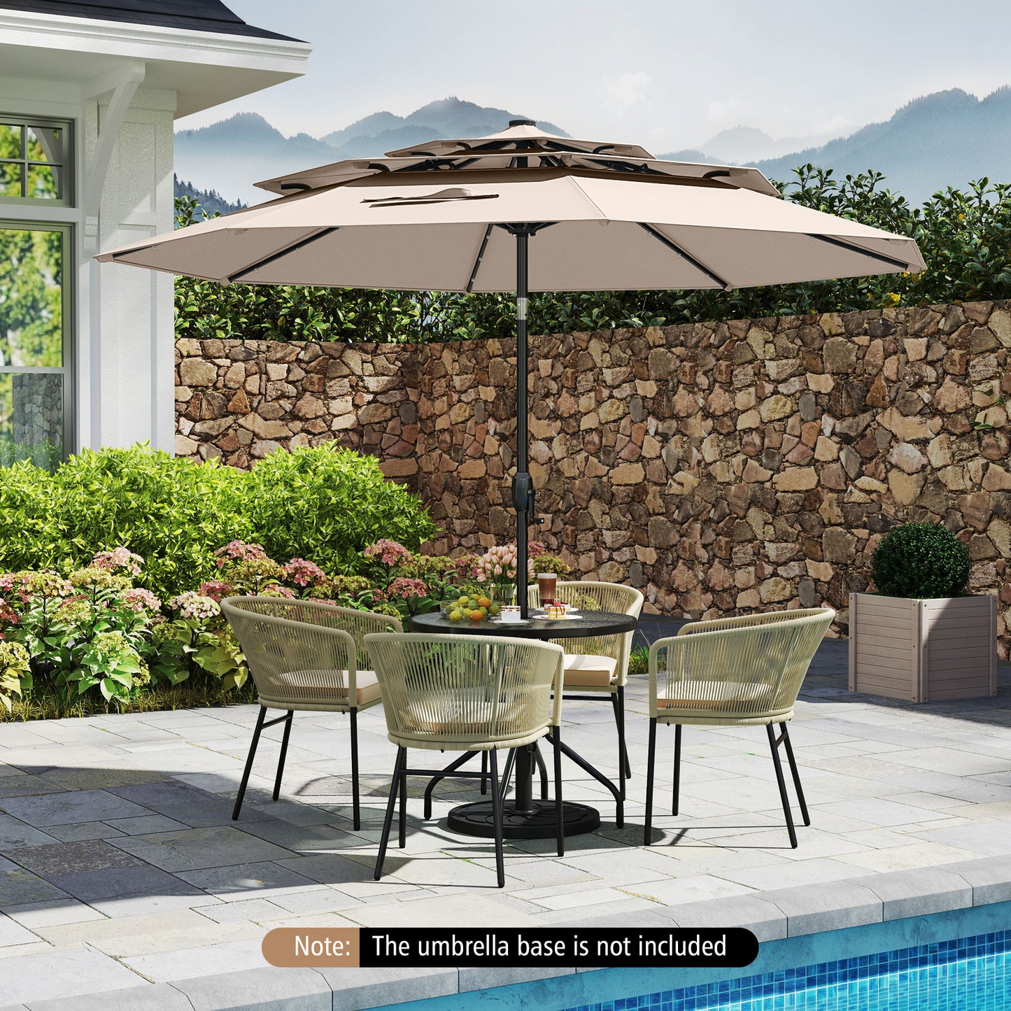 10 Feet Solar Patio Umbrella with 32 LED Lights 3-Tier Vented Top-Beige Kids Crystal