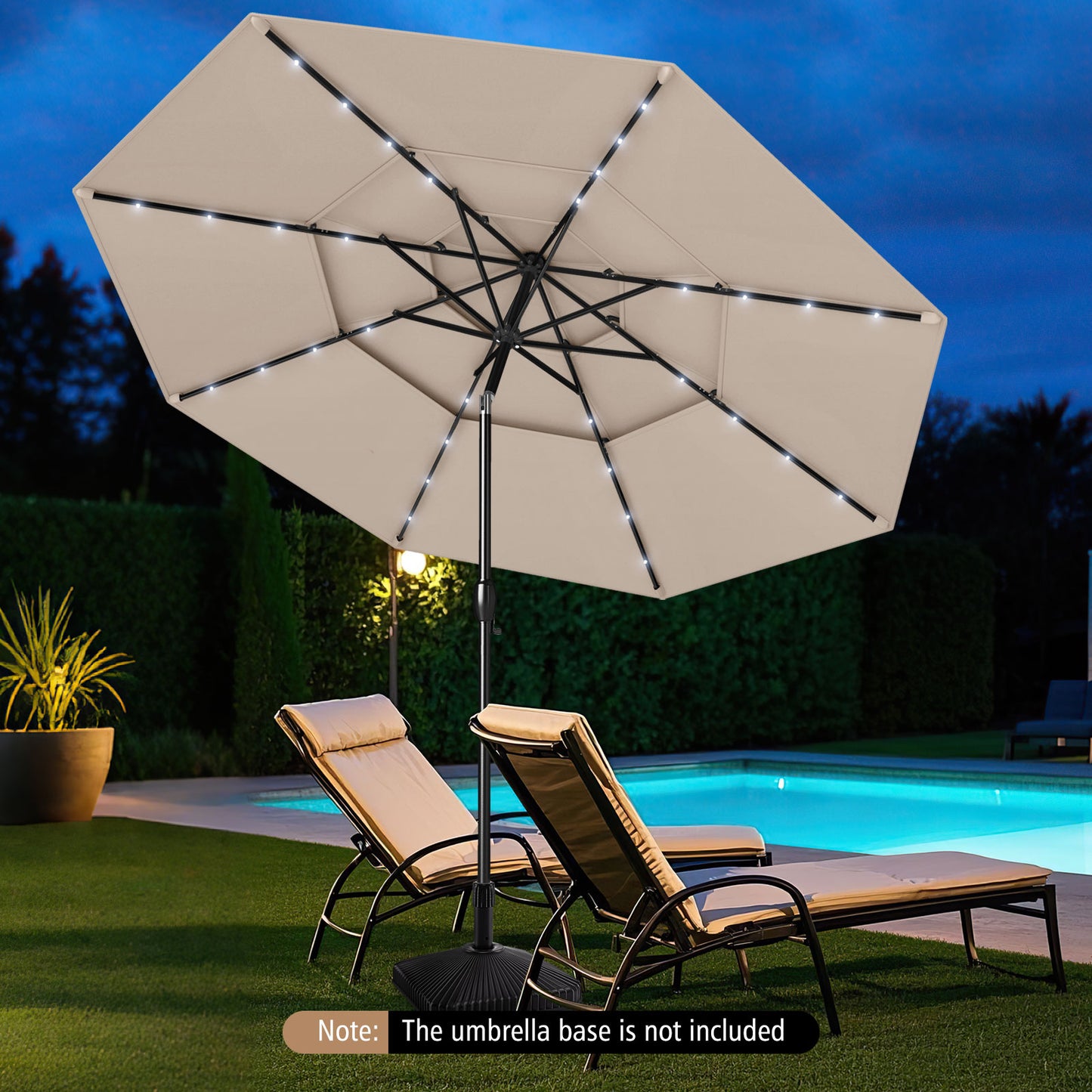 10 Feet Solar Patio Umbrella with 32 LED Lights 3-Tier Vented Top-Beige Kids Crystal