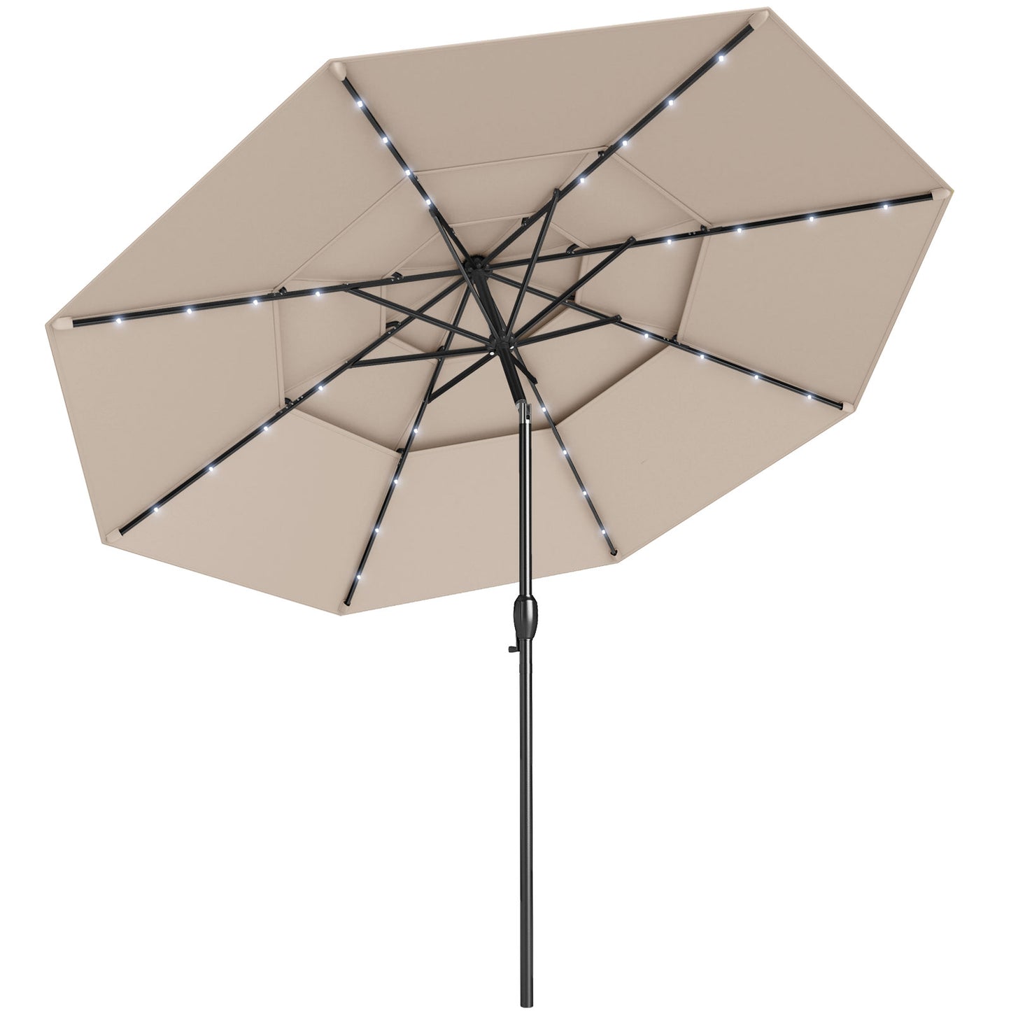 10 Feet Solar Patio Umbrella with 32 LED Lights 3-Tier Vented Top-Beige Kids Crystal