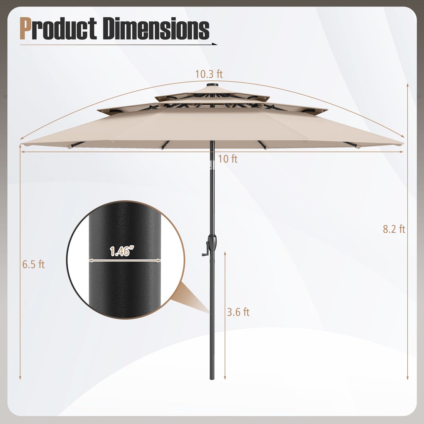10 Feet Solar Patio Umbrella with 32 LED Lights 3-Tier Vented Top-Beige Kids Crystal