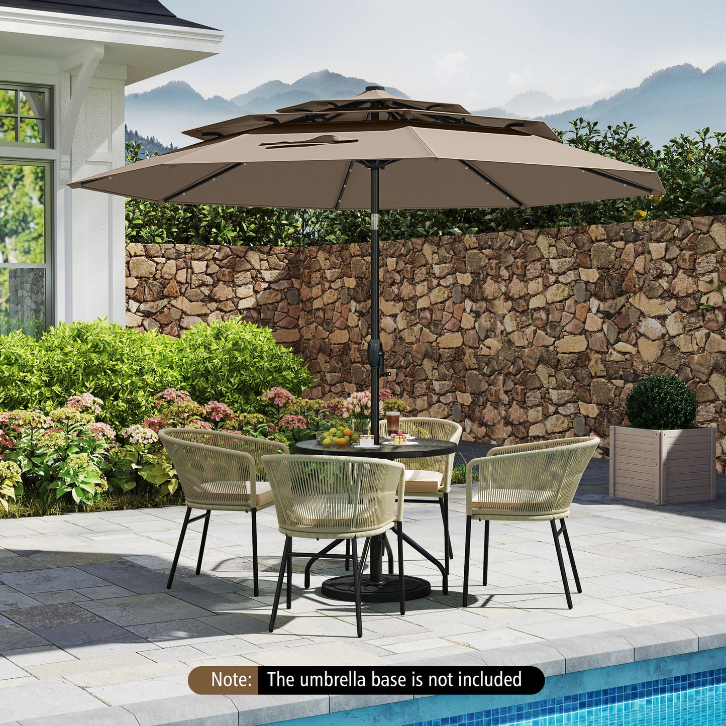 10 Feet Solar Patio Umbrella with 32 LED Lights 3-Tier Vented Top-Taupe Kids Crystal