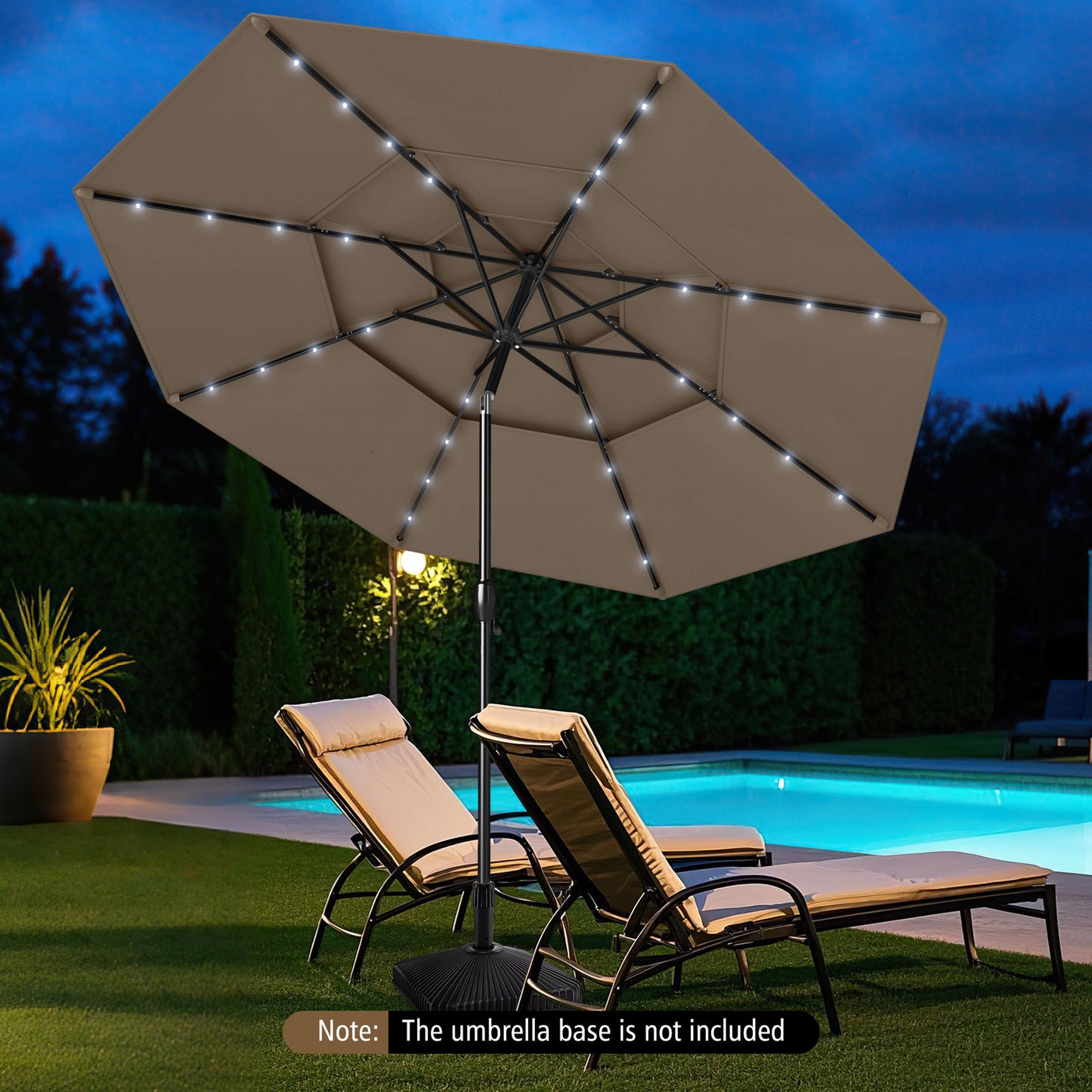 10 Feet Solar Patio Umbrella with 32 LED Lights 3-Tier Vented Top-Taupe Kids Crystal