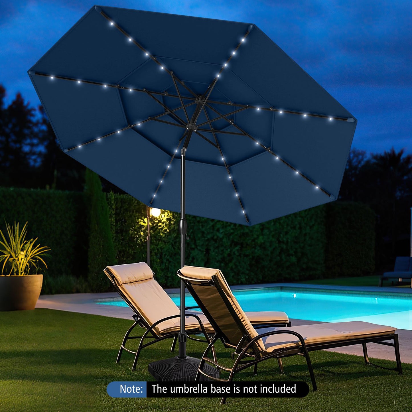 10 Feet Solar Patio Umbrella with 32 LED Lights 3-Tier Vented Top-Navy Kids Crystal