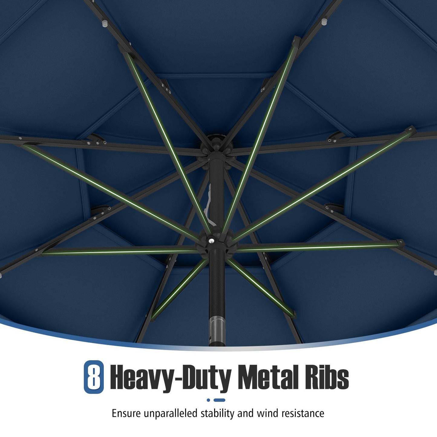 10 Feet Solar Patio Umbrella with 32 LED Lights 3-Tier Vented Top-Navy Kids Crystal