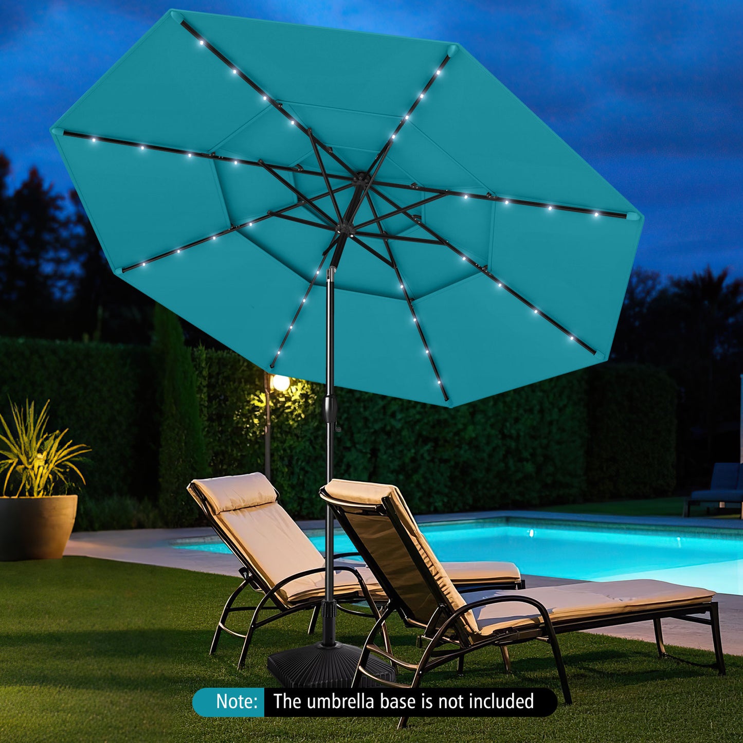10 Feet Solar Patio Umbrella with 32 LED Lights 3-Tier Vented Top-Turquoise Kids Crystal