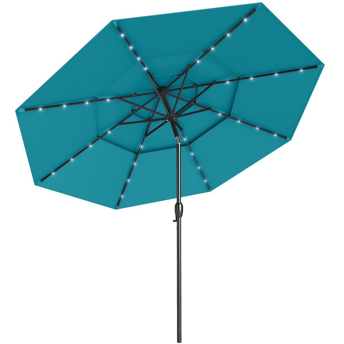 10 Feet Solar Patio Umbrella with 32 LED Lights 3-Tier Vented Top-Turquoise Kids Crystal
