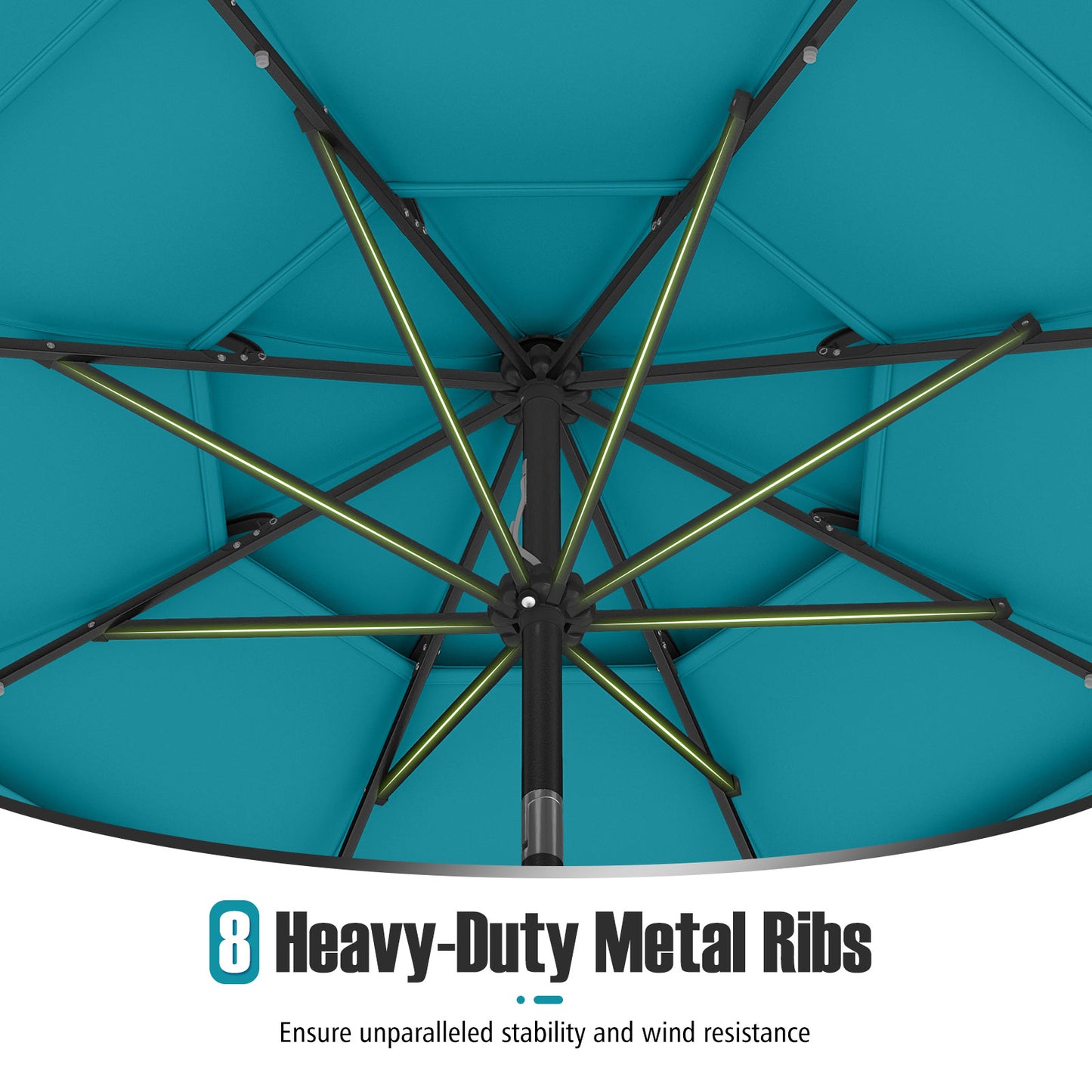 10 Feet Solar Patio Umbrella with 32 LED Lights 3-Tier Vented Top-Turquoise Kids Crystal