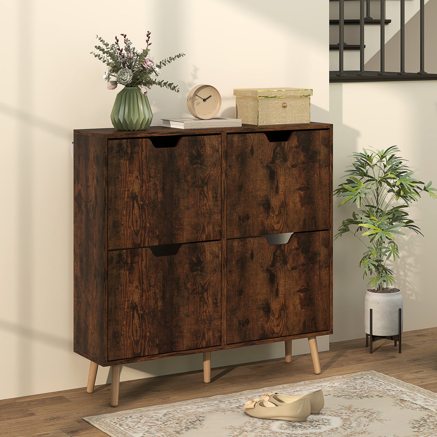 Shoe Storage Cabinet with 4 Flip Drawers and Adjustable Shelf, Shoe Cabinet for 16 Pairs of Shoes, Rustic Brown Kids Crystal