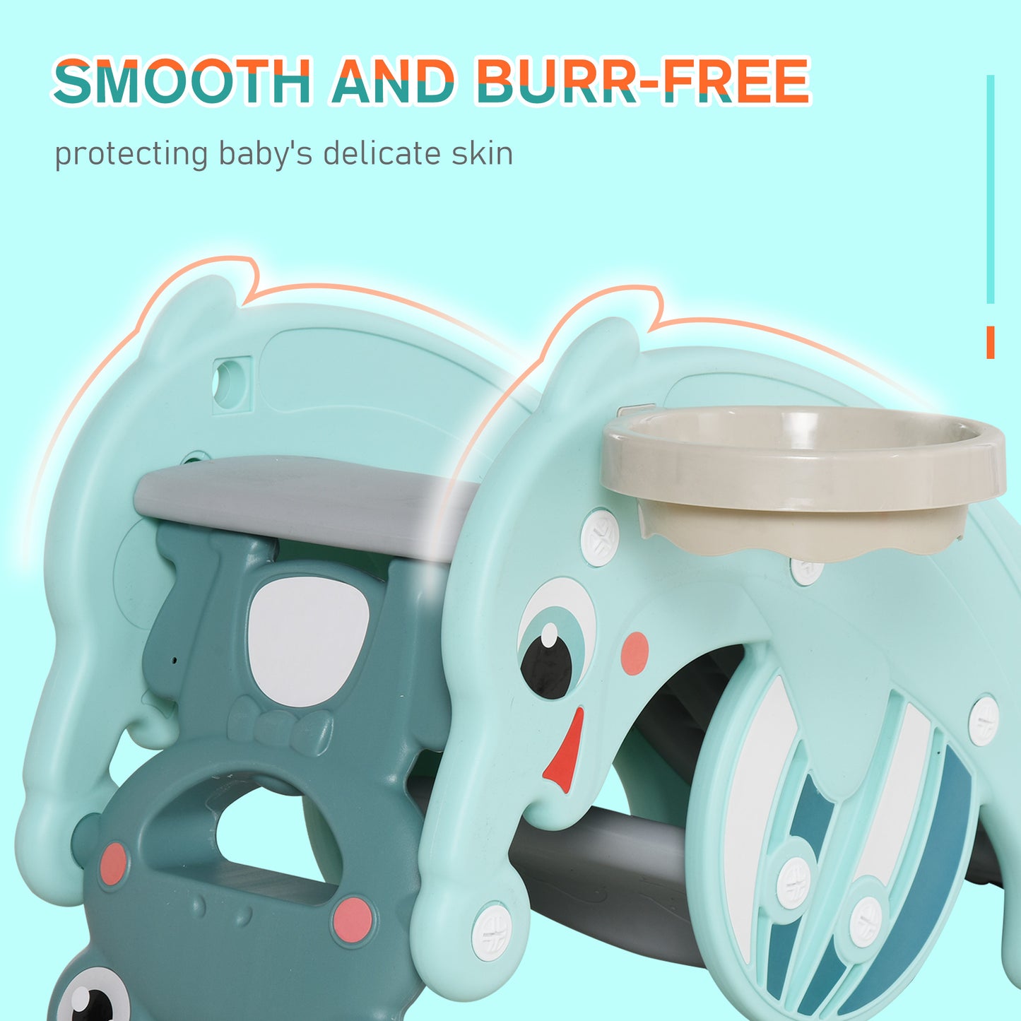 3-in-1 Kids Slide Rocking Horse Activity Equipment Portable Green for Ages 3-5 Kids Crystal