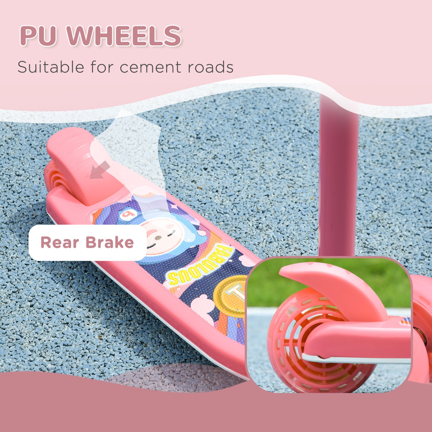 3 Wheel Kids Scooter, Toddler Kick Scooter with Adjustable Height, Rear-Fender Brake, LED Light, TPE Handlebar, Pink Kids Crystal