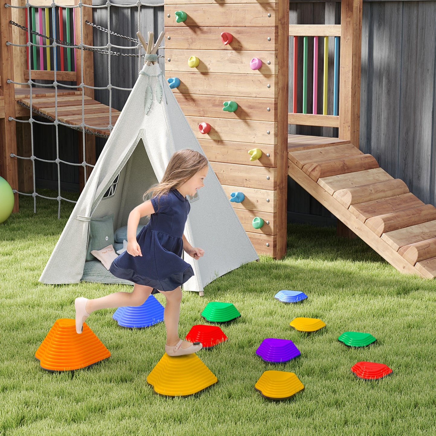 11PCs Non-Slip Stackable Kids Stepping Stones, Heart-Shaped Kids Crystal