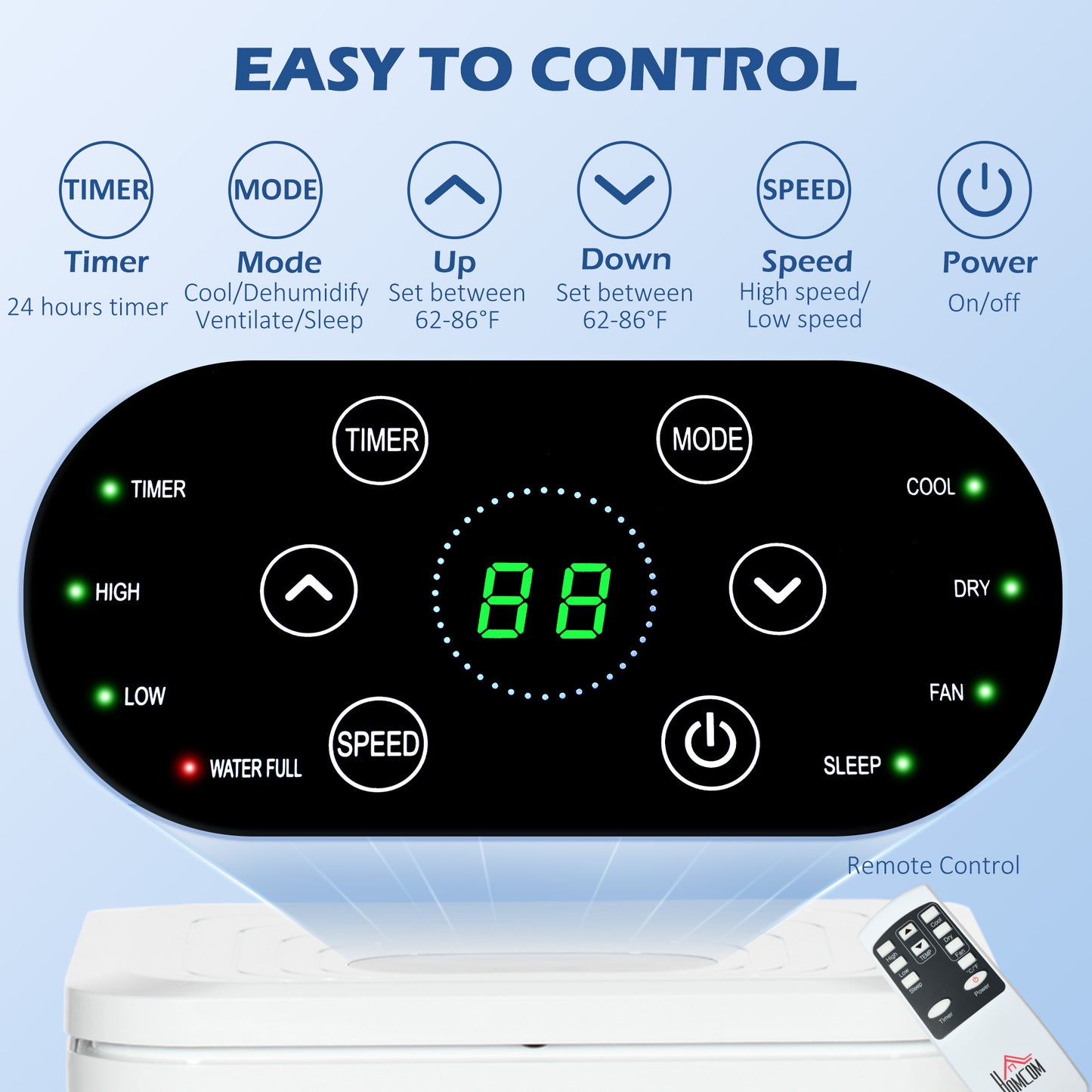 Portable Air Conditioner 8000 BTU Remote 4-in-1 Dehumidifier Fan 24H Timer White