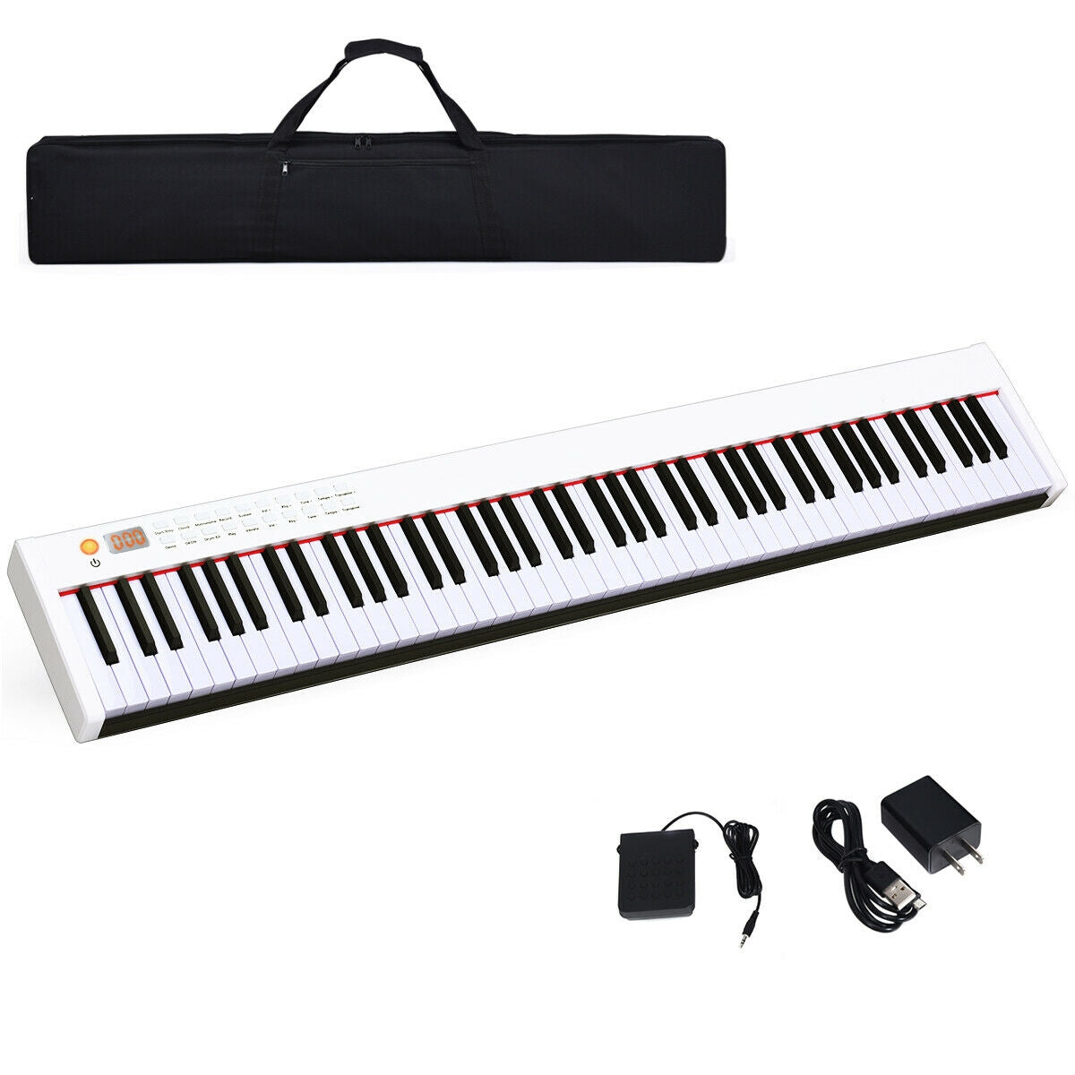 BX-II 88-key Portable Digital Piano with MP3-White Kids Crystal