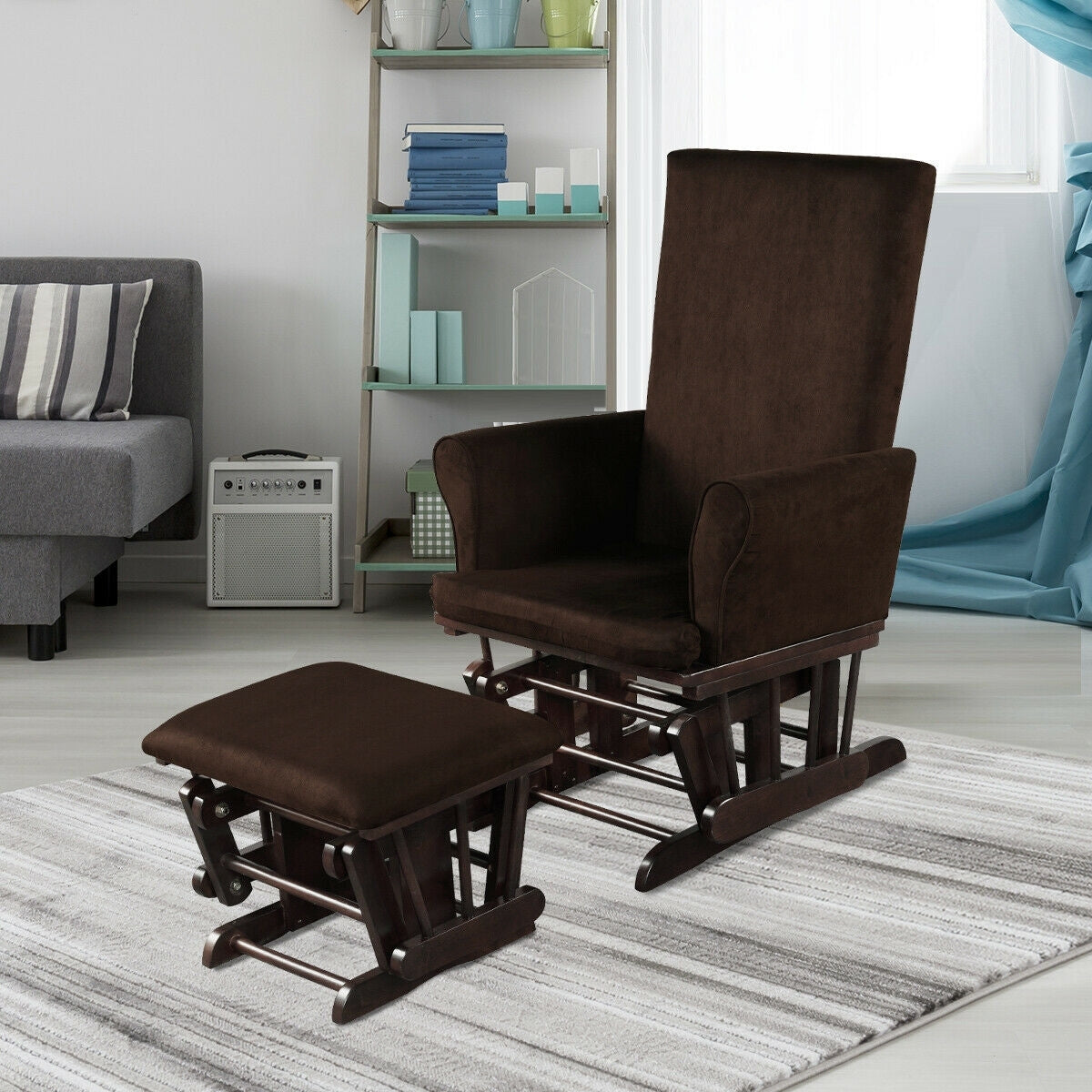 Baby Nursery Relax Rocker Rocking Chair Glider & Ottoman Set-Coffee Kids Crystal