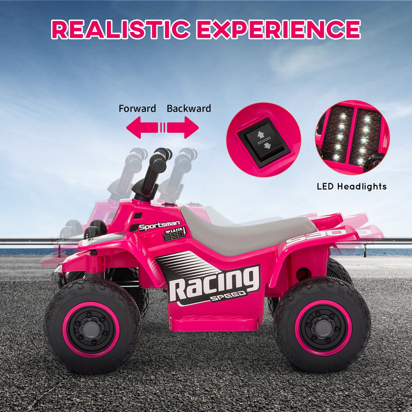 6V Kids ATV Quad, 4 Wheeler Battery Powered Electric Ride on Car w/ Lights, Forward Backward, for 3-6 Years, Pink Kids Crystal