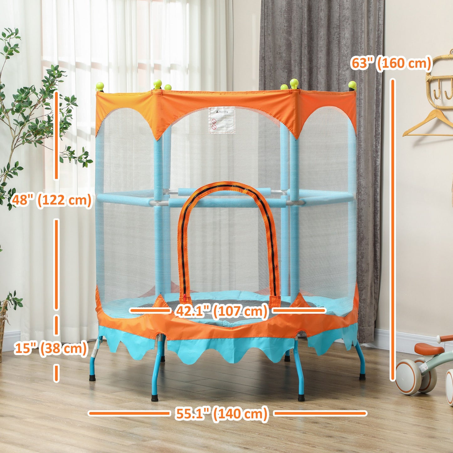 Trampoline for Kids, 4.6FT Mini Toddler Trampoline Indoor Outdoor with Handlebar, Safety Enclosure Net, Blue Kids Crystal