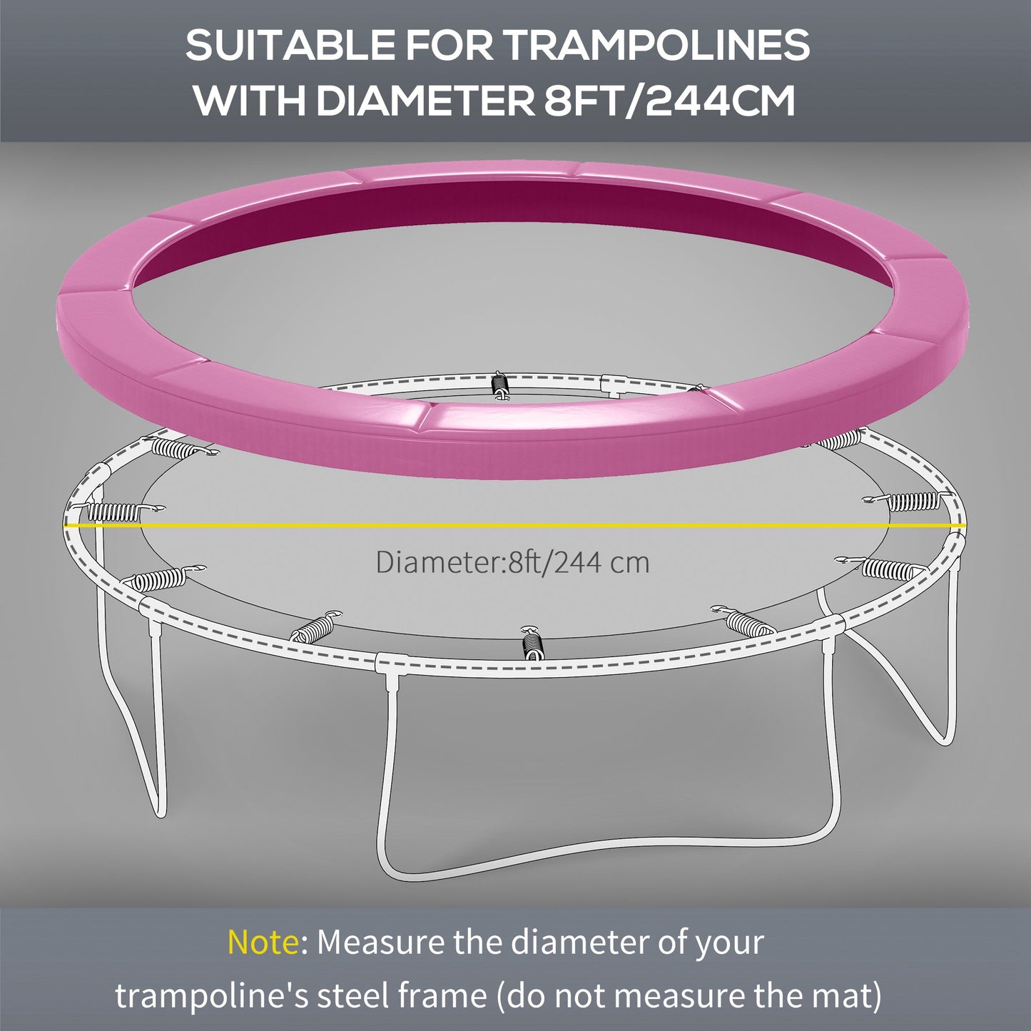 8ft Trampoline Spring Cover Pad Replacement Waterproof Portable Pink with Elastic Ropes Kids Crystal