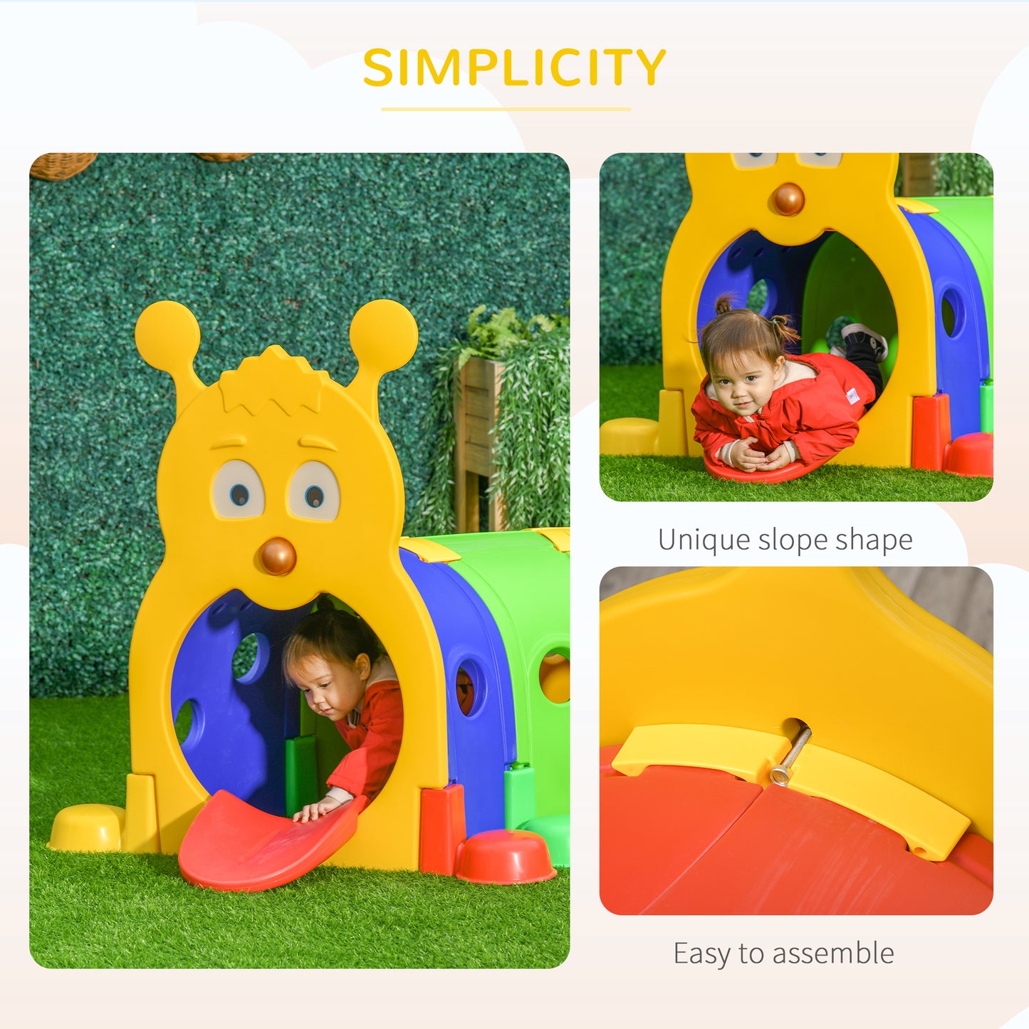 Kids Caterpillar Tunnel Climb-N-Crawl Toy Indoor Outdoor Play Multicolor for Ages 3-6 Kids Crystal
