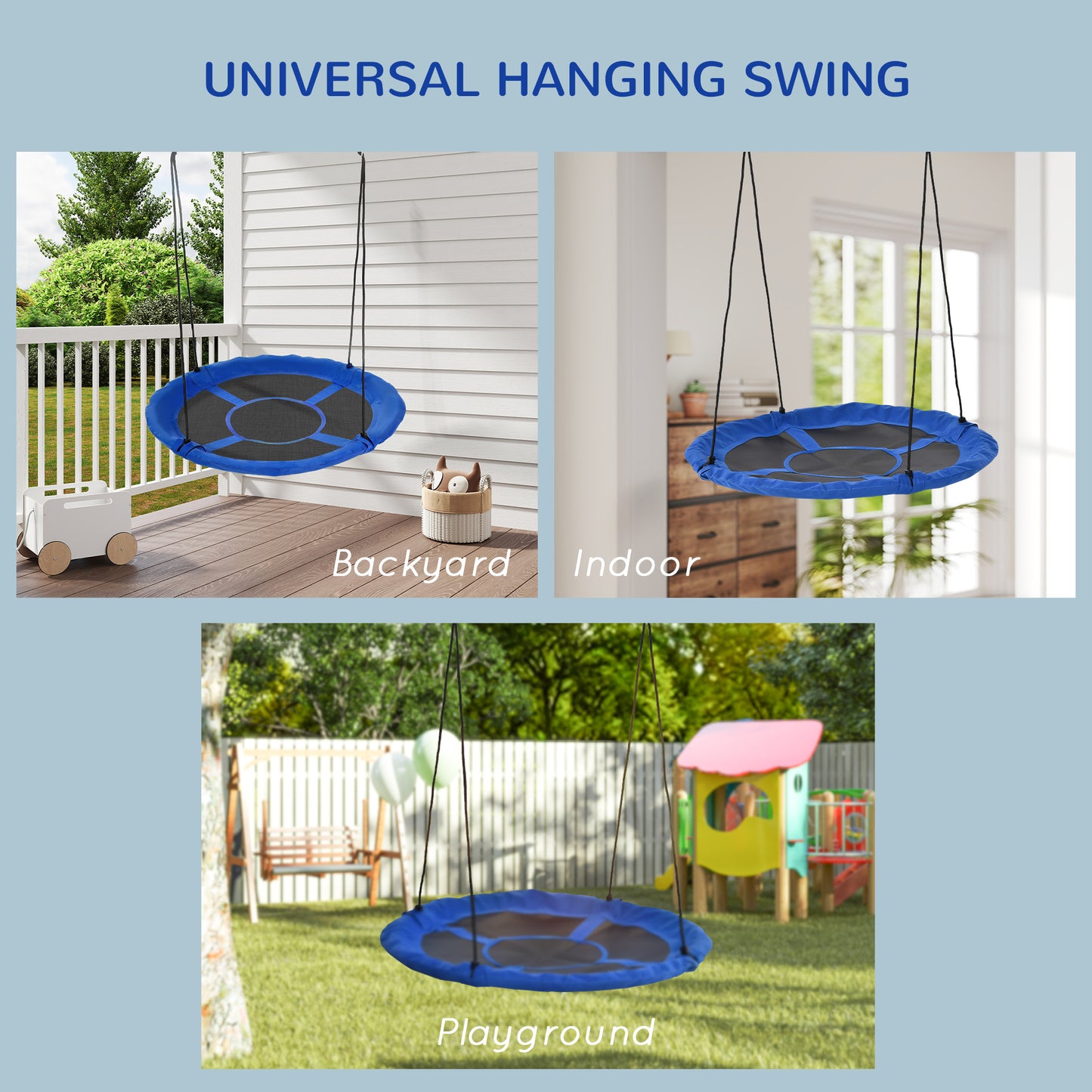 Giant Saucer Tree Swing, 43.25" Nest Web Rope Hanging Seat for Backyard Playground - Blue