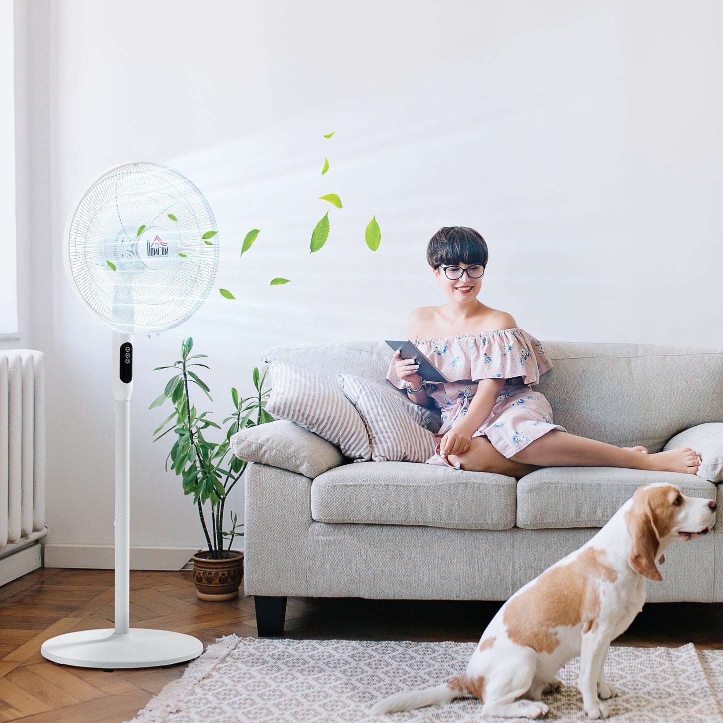 Oscillating Standup Fan with Remote LED Display Cooling Device for Home Office White Kids Crystal