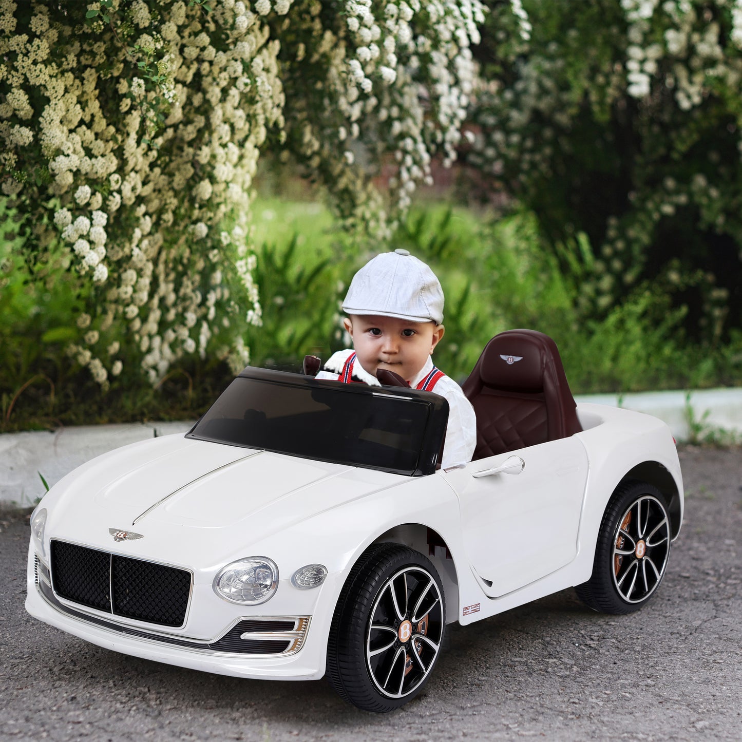 Licensed Bentley Ride-On Car: 12V, Electric, Battery Powered, Remote Control, 2 Speed, White Kids Crystal