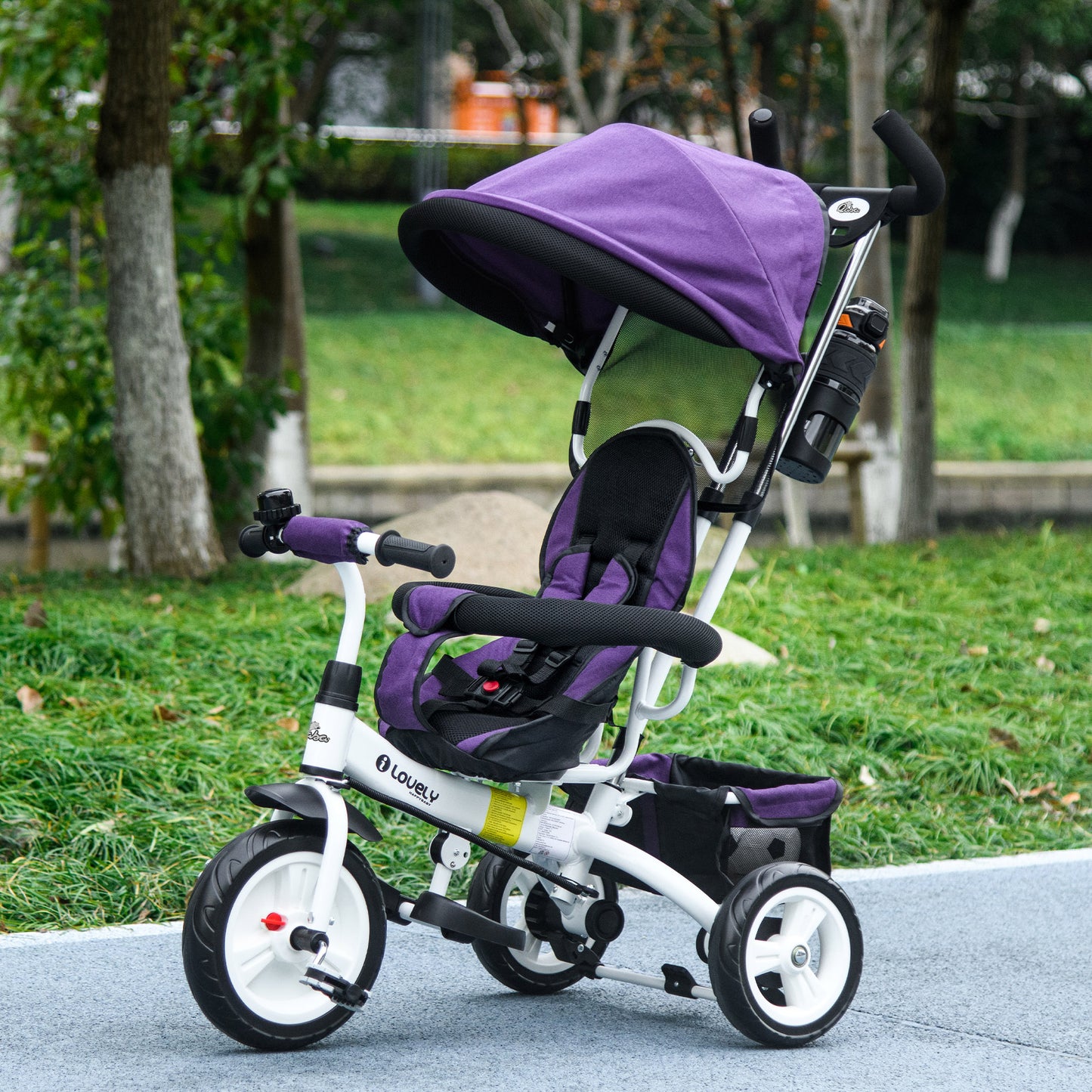 4-in-1 Convertible Toddler Tricycle Stroller with Canopy Basket Safety Harness for Kids 12-60 Months Purple Kids Crystal