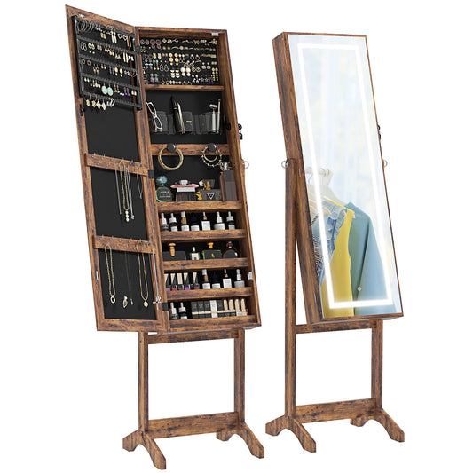 Lockable Jewelry Cabinet: With LED Light, Full-Length Mirror for Bedroom, Dressing Room, White Kids Crystal