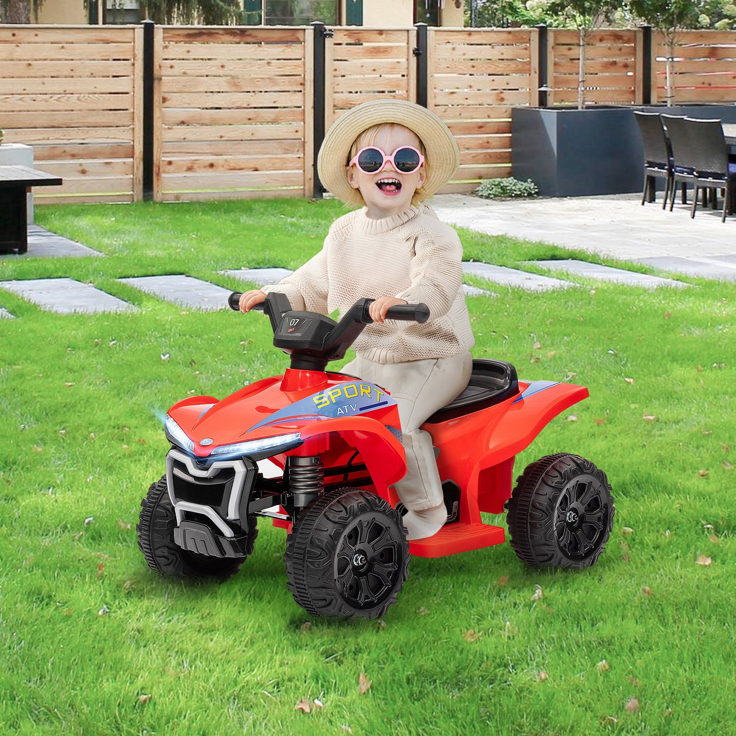 Kids ATV, 6V Battery Powered Electric Vehicle with Headlights, Forward/Reverse Switch for 18-36 Months, Red Kids Crystal