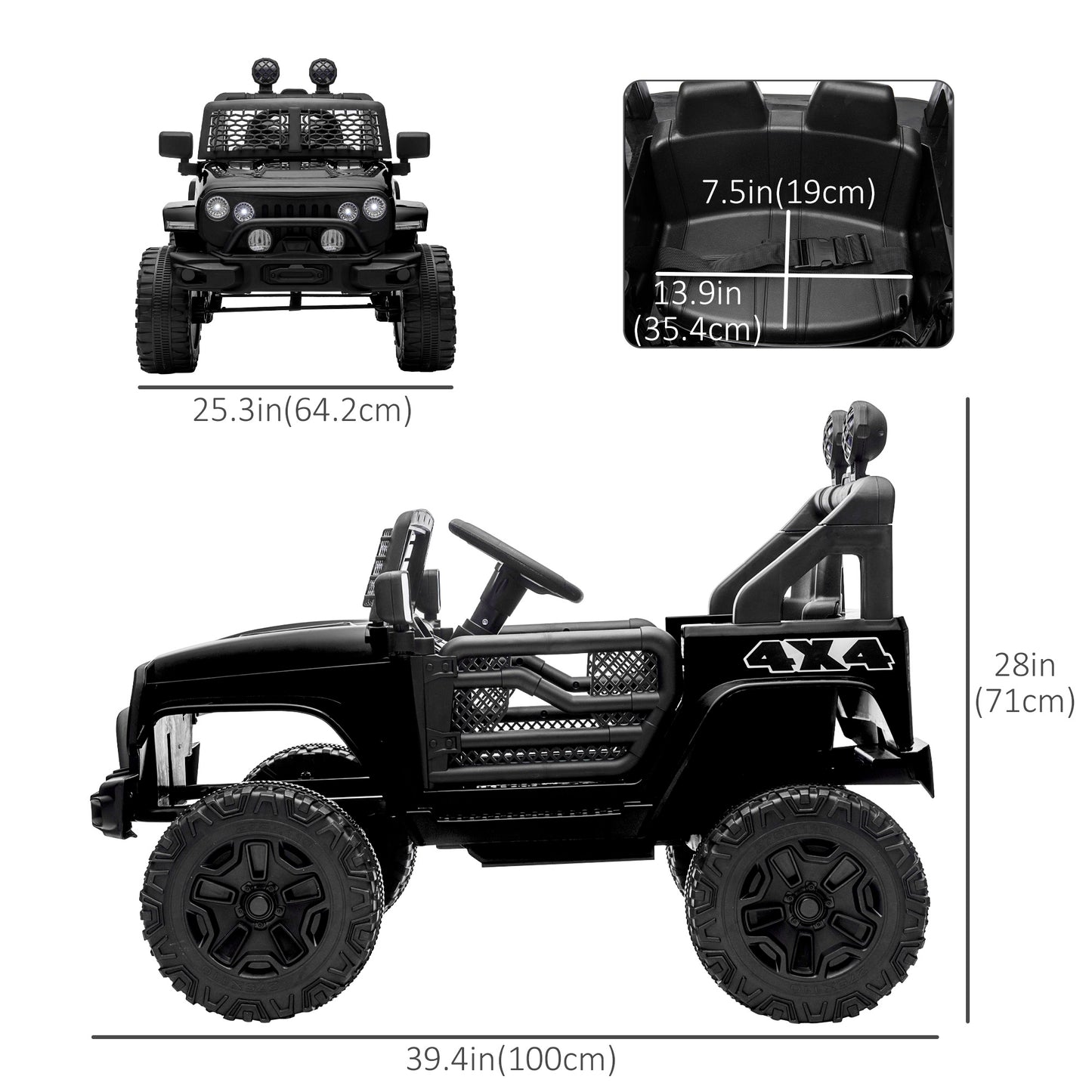 12V Battery Powered Kids Ride On Car Off Road Truck Toy w/ Parent Remote, Black Kids Crystal