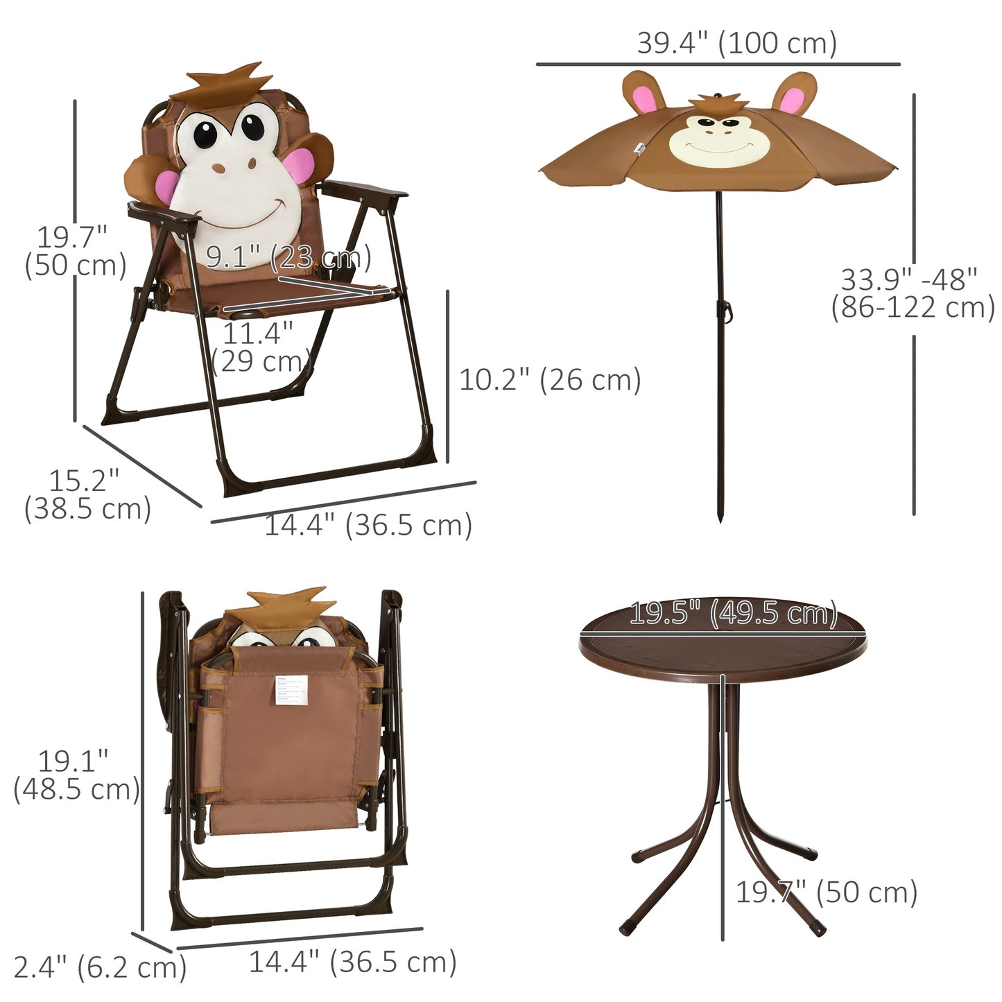 Kids Picnic Table Chair Set Outdoor Folding Garden Furniture Adjustable Height
