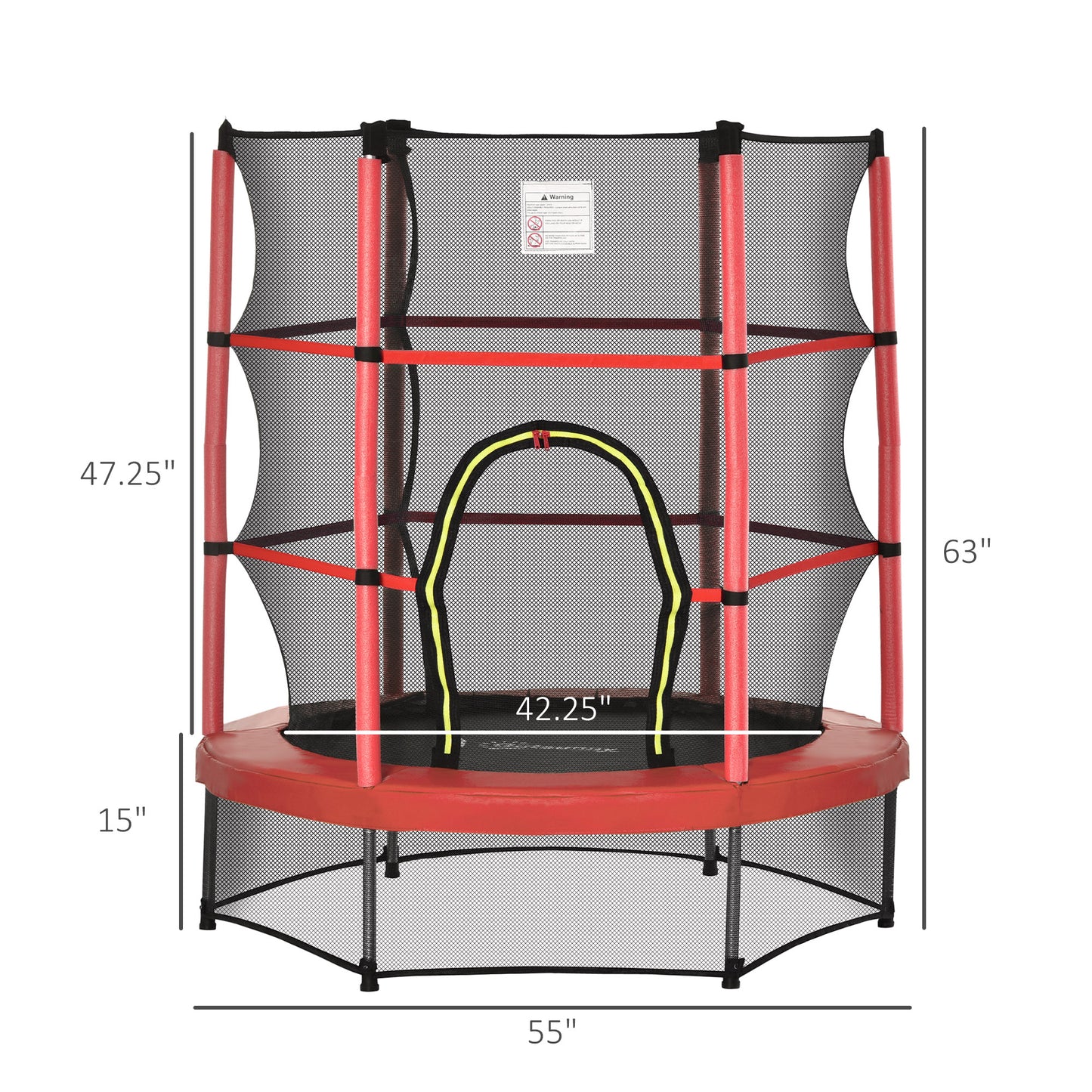 55" Kids Trampoline with Enclosure Net for Indoor/Outdoor, Trampoline for Boys and Girls Age 3-6 Years, Red Kids Crystal