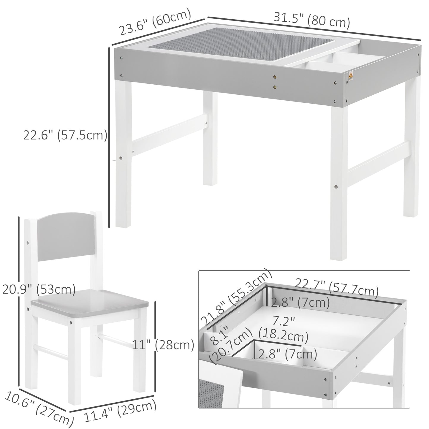 Kids Table Set with Building Block Desktop: 2-Piece Toddler Set, Multiple Storage Spaces Kids Crystal