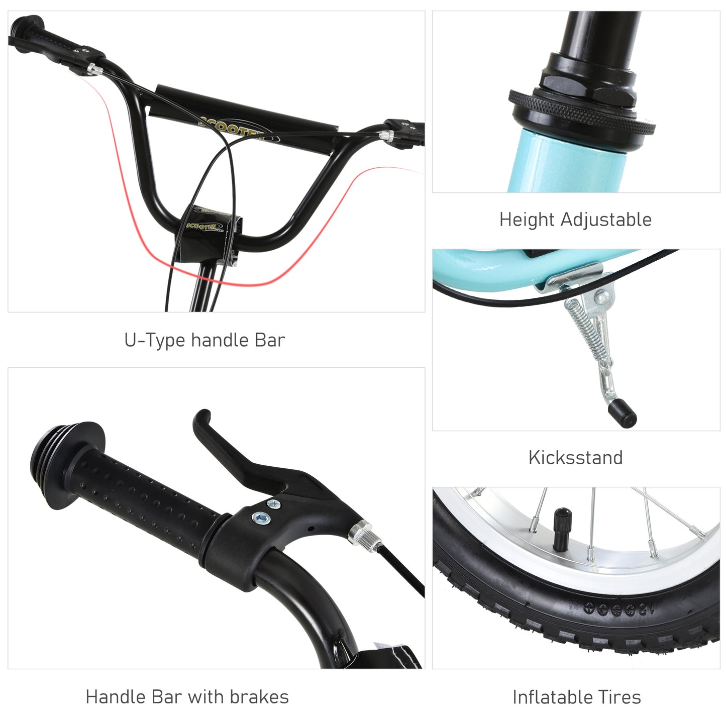 Youth Scooter Street Scooter for Teens w/ 12" Inflatable Front Wheel Dual Brakes for 5+ Year Old Kids Kids Crystal
