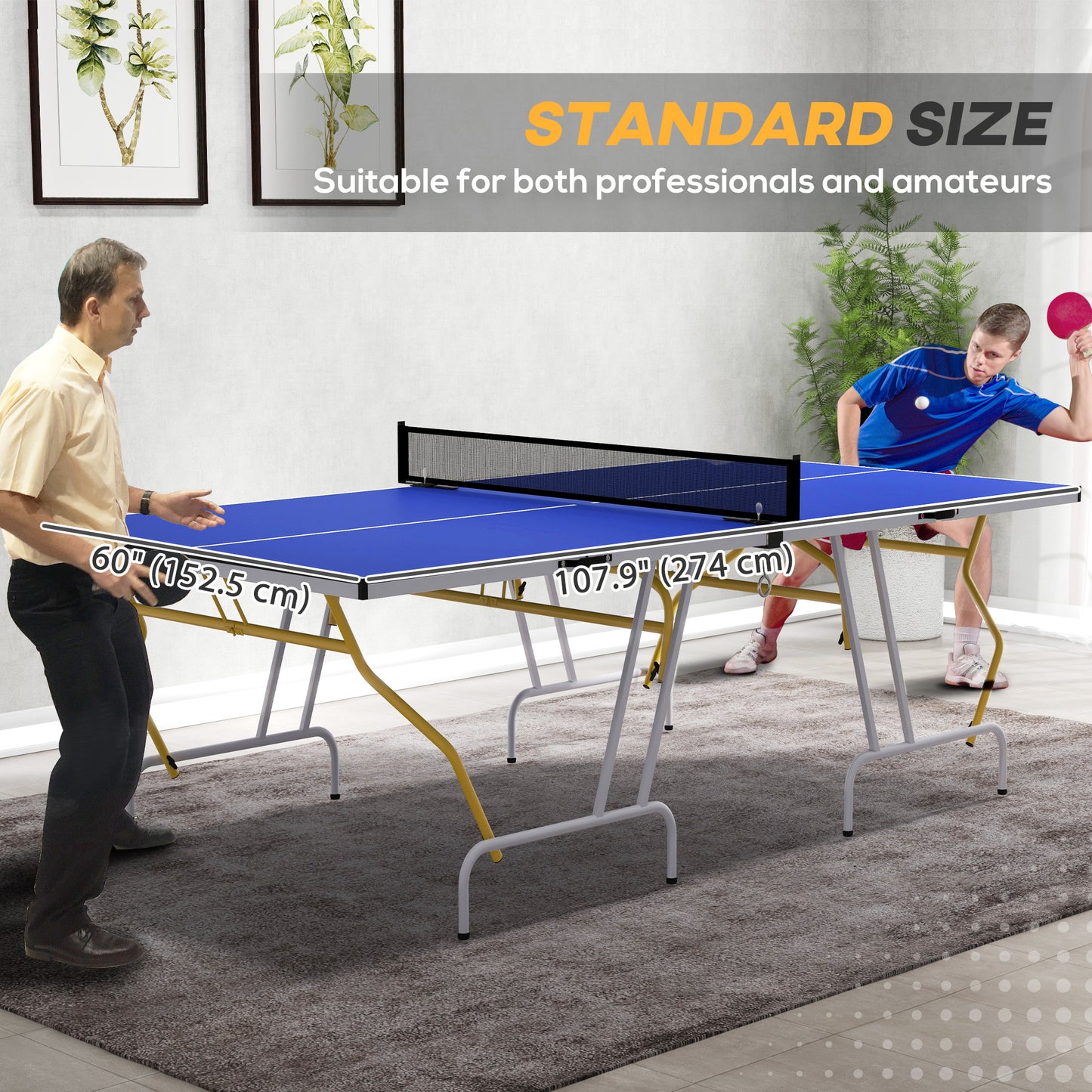 Full Size Table Tennis Table, Folding Ping Pong Table with Paddles and Balls, Blue Kids Crystal