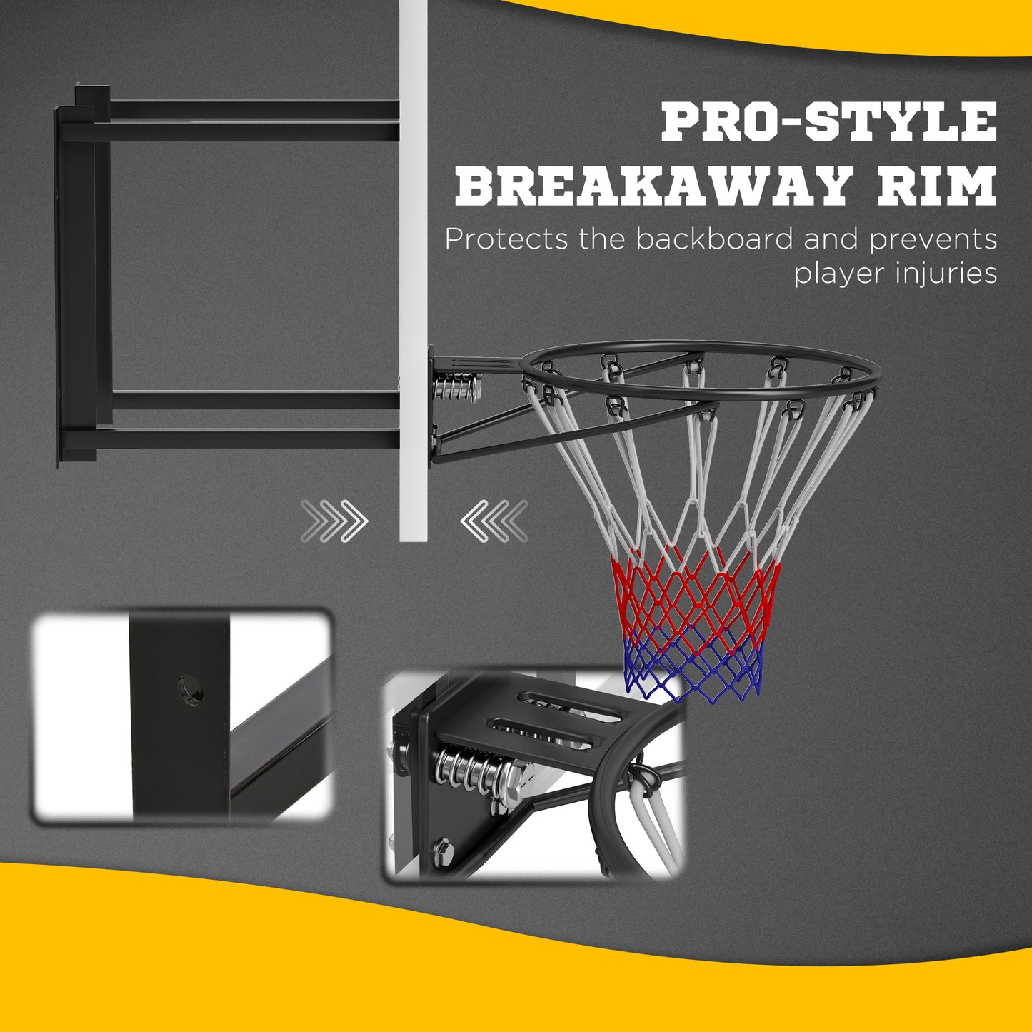 Wall Mounted Basketball Hoop with 43'' x 30'' Shatter Proof Backboard, for Indoor and Outdoor, White Kids Crystal