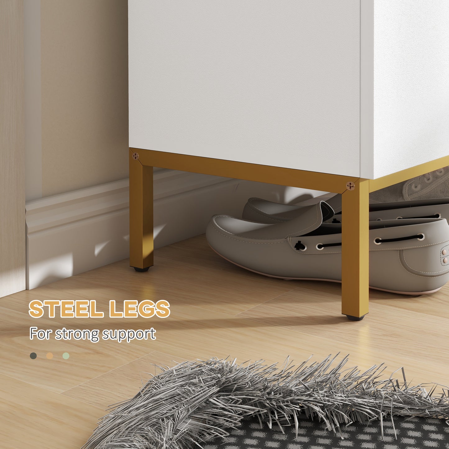 Narrow Shoe Storage Cabinet Adjustable Shelves Soft-Close Hinges for 15-20 Pairs White Kids Crystal