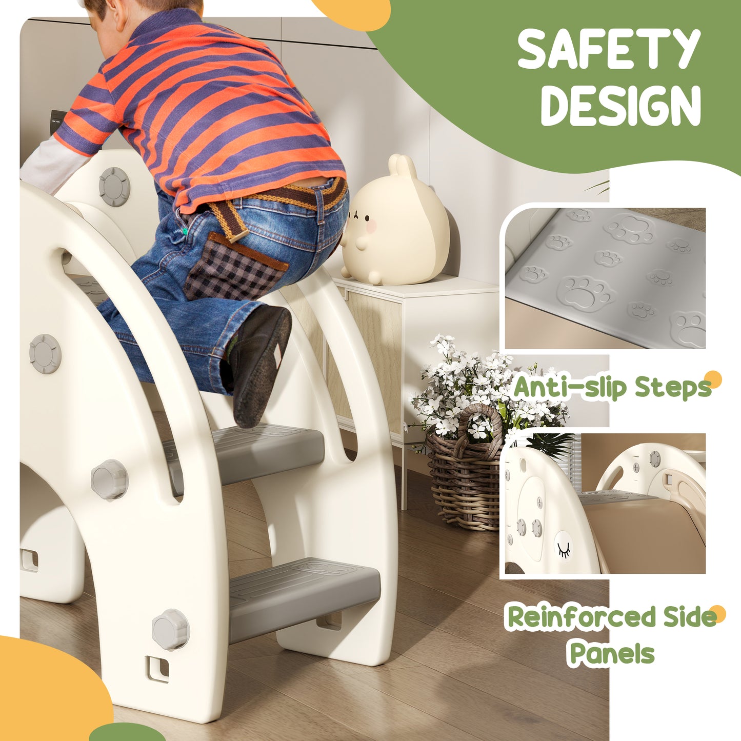3 in 1 Toddler Slide with Basketball Hoop, Climber, for 1-3 Years Old, Elephant-themed Kids Crystal