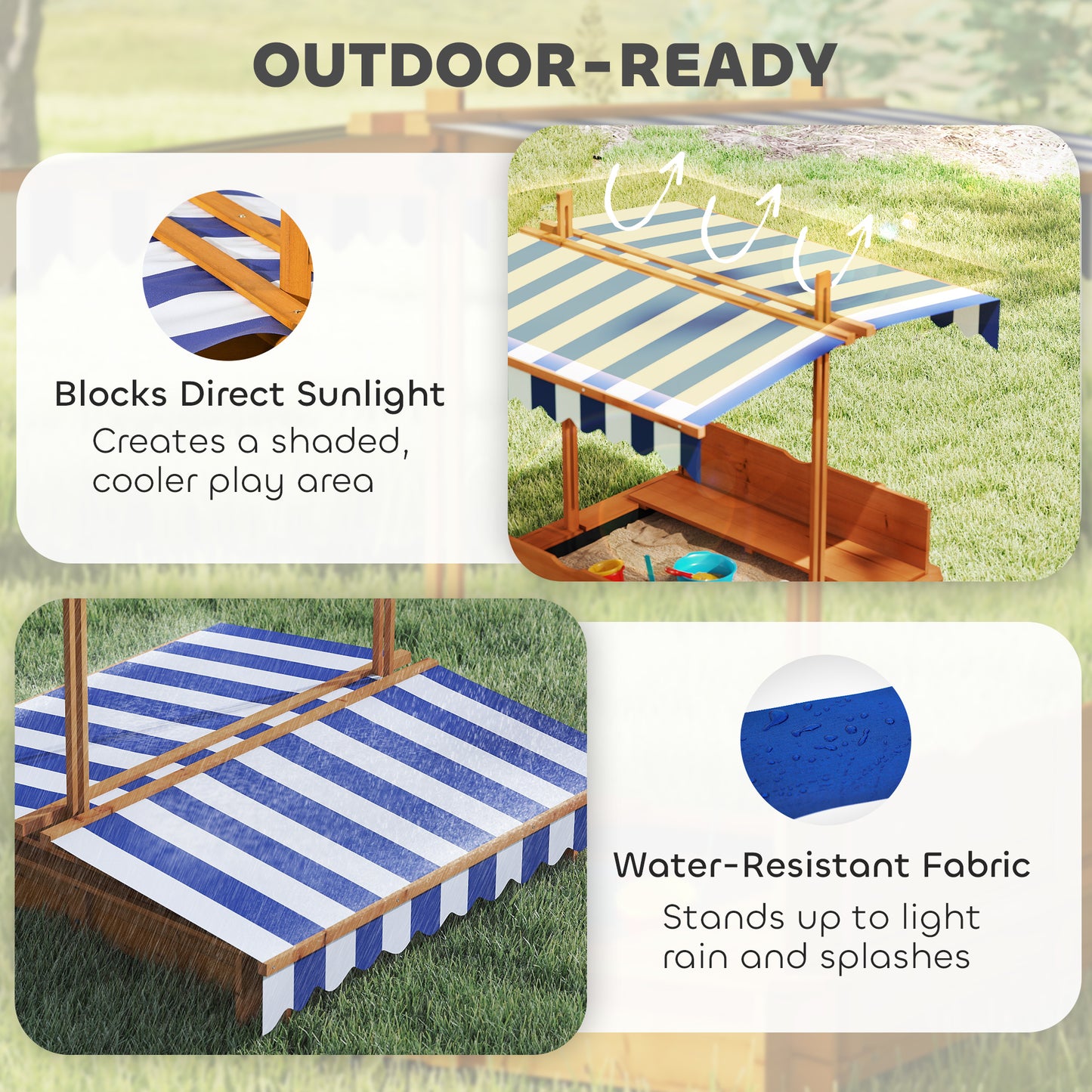 Kids Sandbox Wooden with Cover Adjustable Canopy Foldable Bench Seats Sand Play Red Kids Crystal