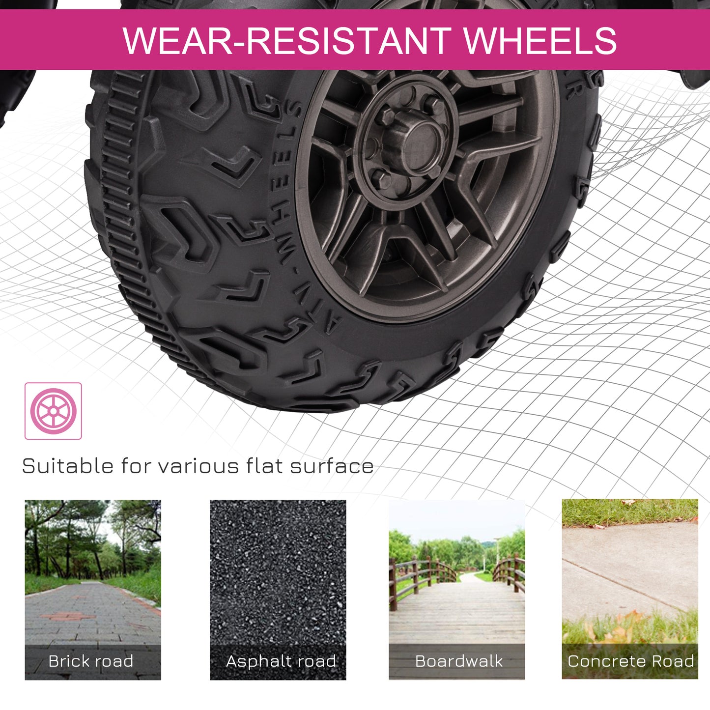 Kids ATV: 12V, 4 Wheeler Quad, Battery Powered, Music, LED Lights, Treaded Tires, 3-5 Years, Pink Kids Crystal