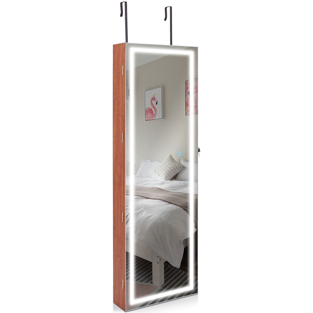 Door Wall Mount Touch Screen Mirrored Jewelry Cabinet-Brown Kids Crystal