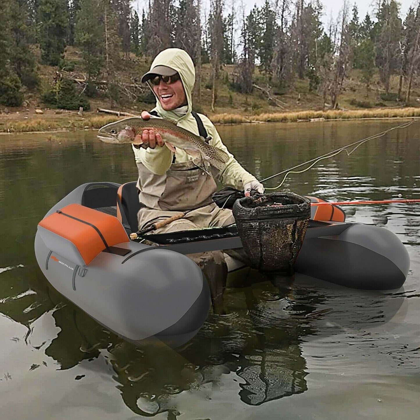 Inflatable Fishing Float Tube with Pump Storage Pockets and Fish Ruler-Gray Kids Crystal