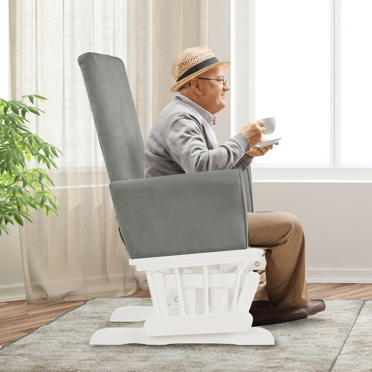 Baby Nursery Relax Rocker Rocking Chair Glider & Ottoman Set-Gray Kids Crystal