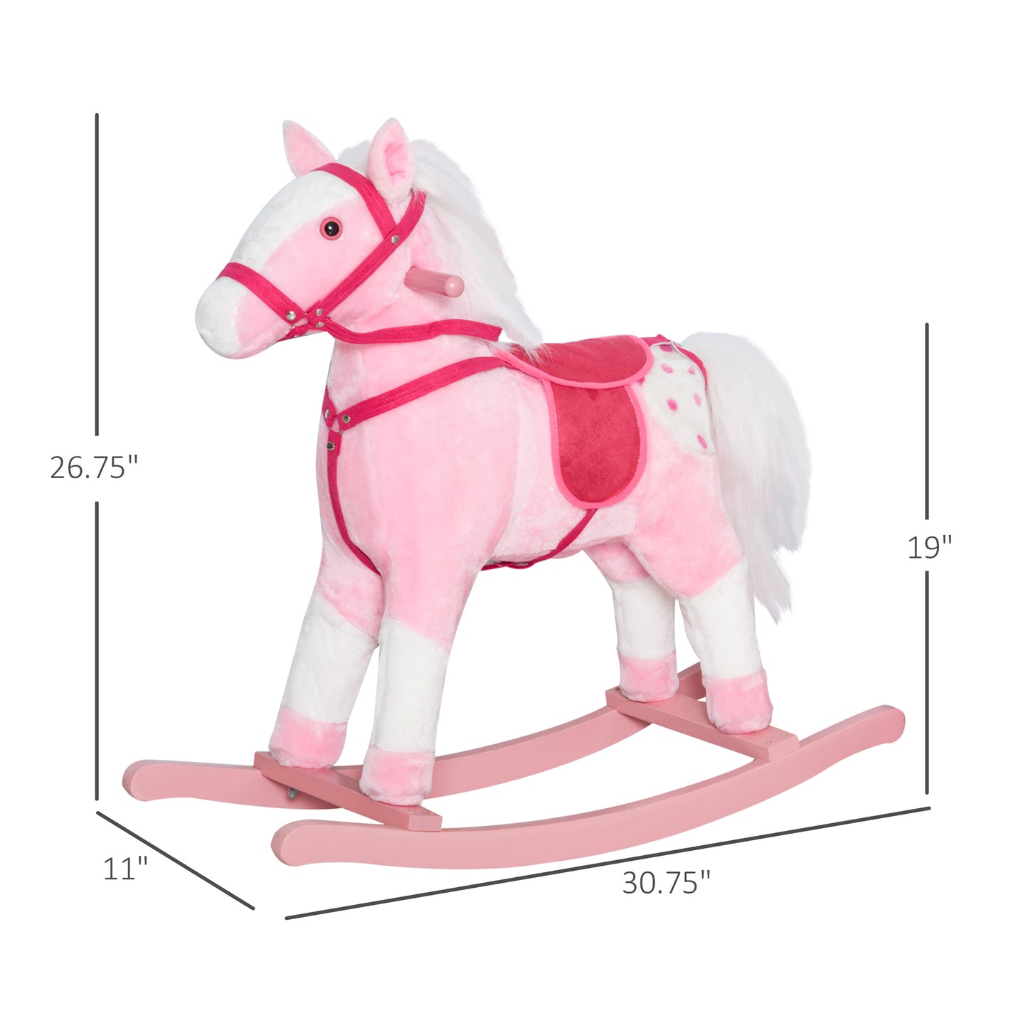 Rocking Plush Horse Poney Pony Children Kid Ride on Toy w/ Realistic Sound (Light Pink) Kids Crystal