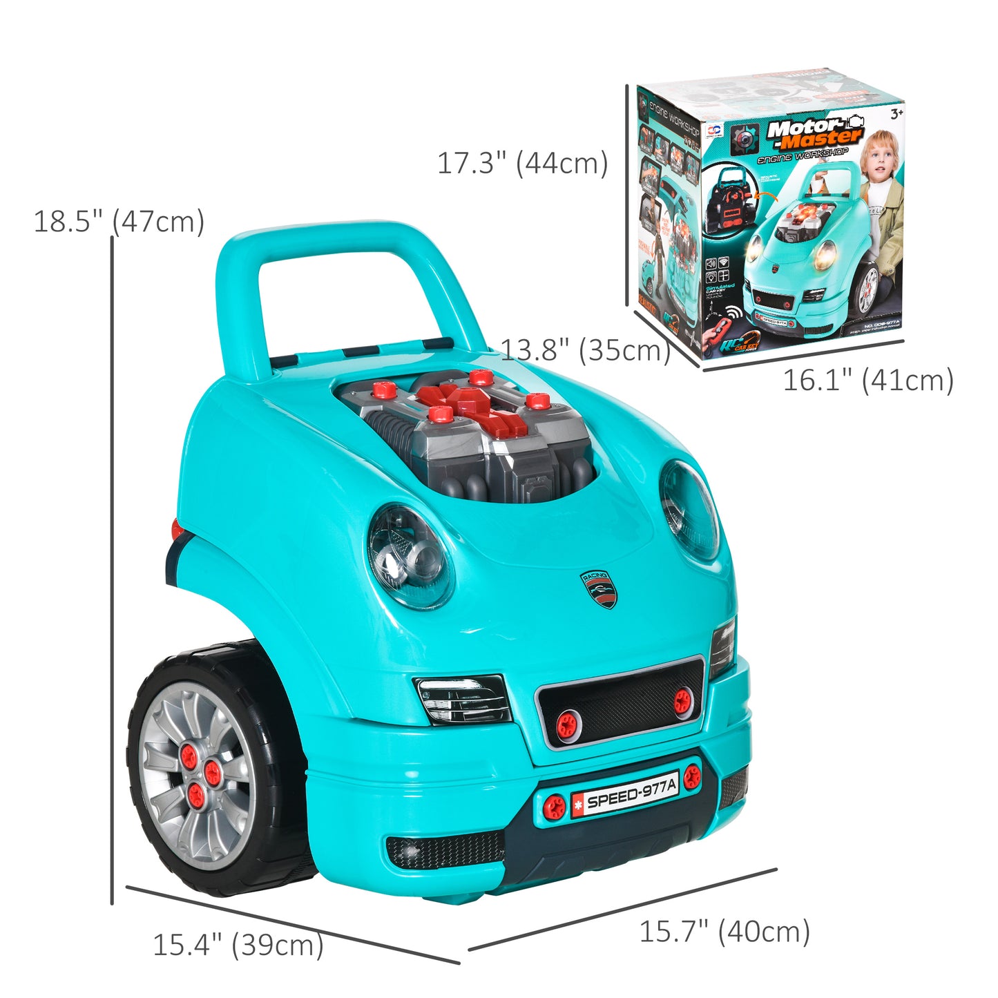 Kids Mechanic Truck Engine Repair Toy Set Car Service Teal Playset with Tools for Pretend Play Kids Crystal