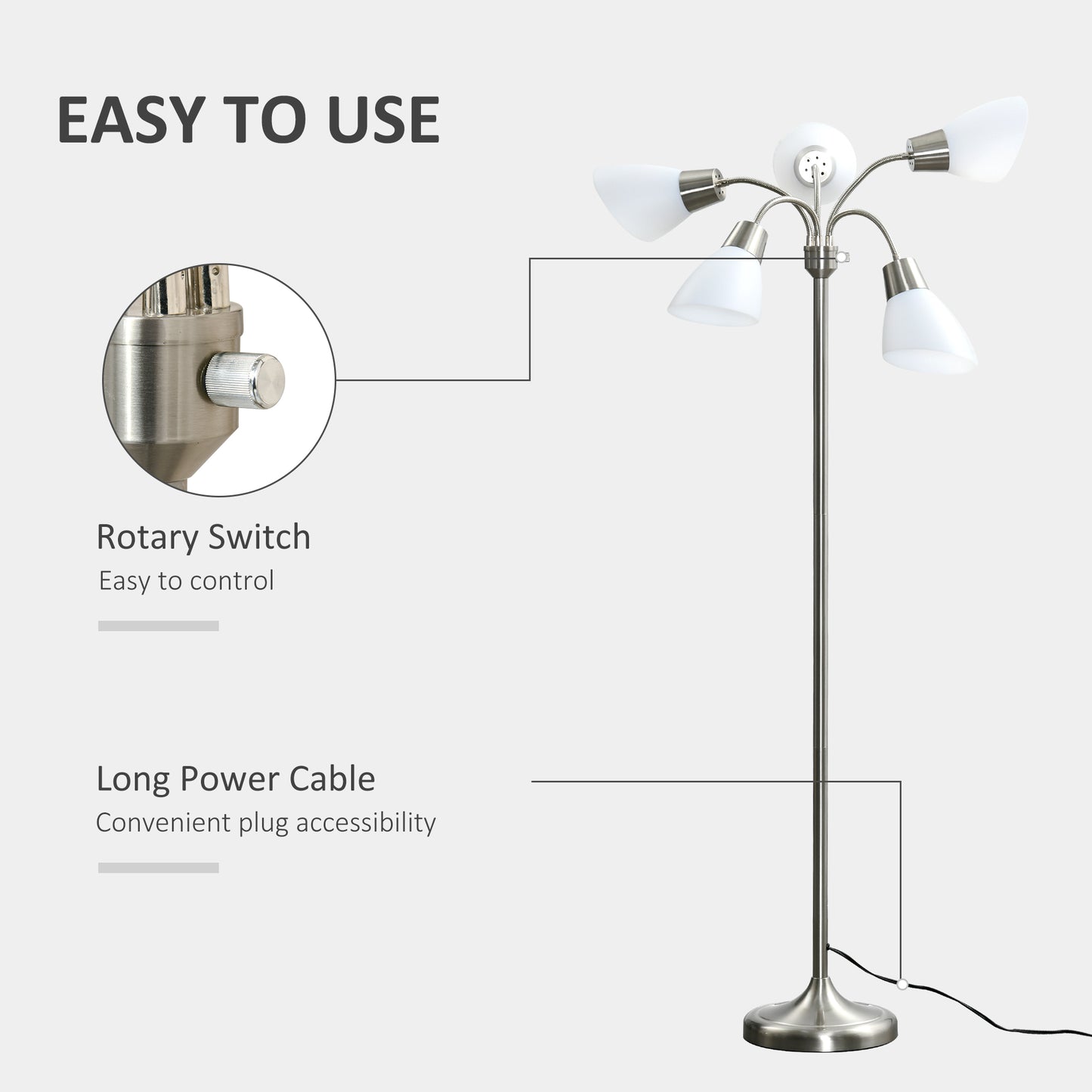 Arc Tree Floor Lamp 5 Adjustable Rotating Lights Modern Gooseneck Reading Bronze Kids Crystal