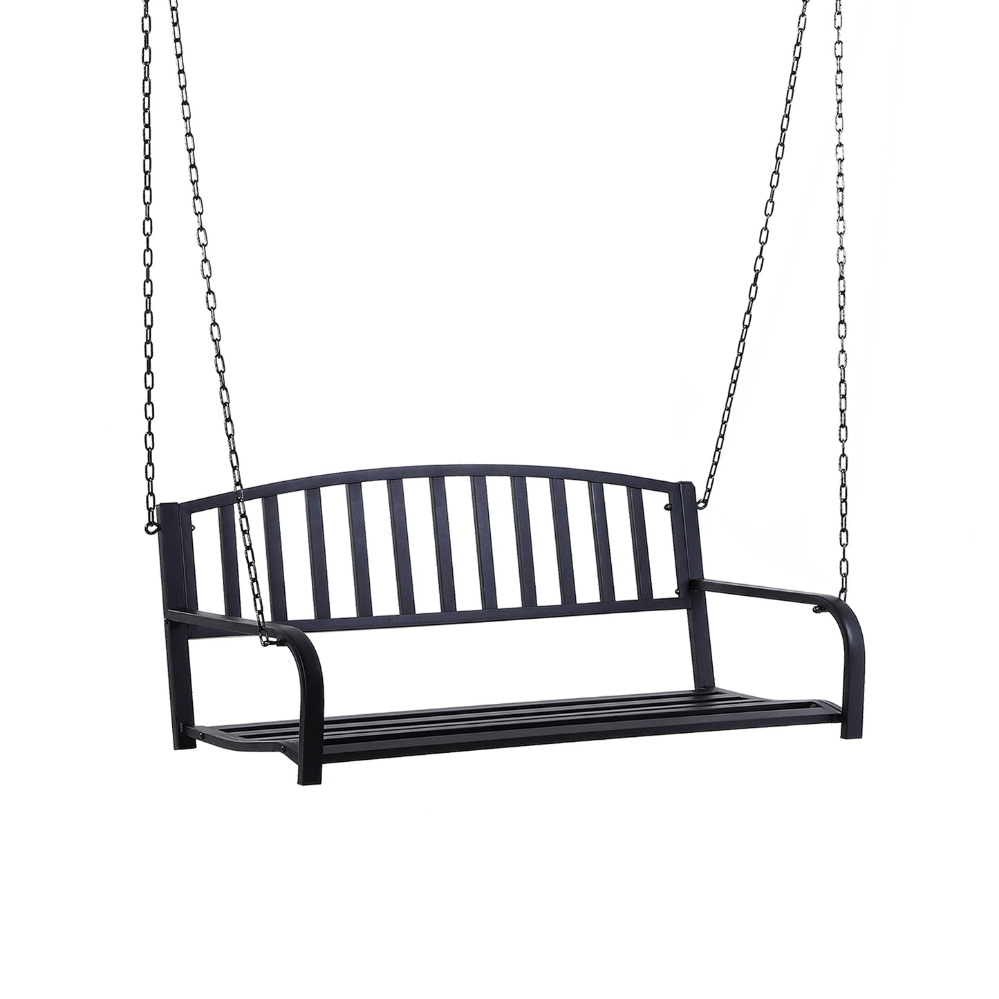 50" Porch Swing Bench Lounger: Outdoor Hanging Glider Chair Steel Frame Black Kids Crystal